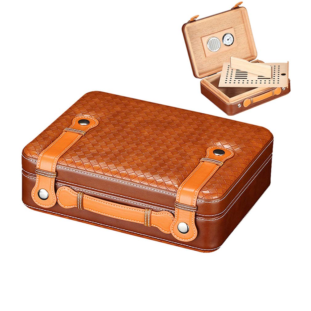 Premium Cedar Wood Travel Cigar Humidor Case - Portable Leather Cigar Box with Built-in Humidifier & Hygrometer | Perfect for Business Travel, Outdoor Adventures & Cigar Storage