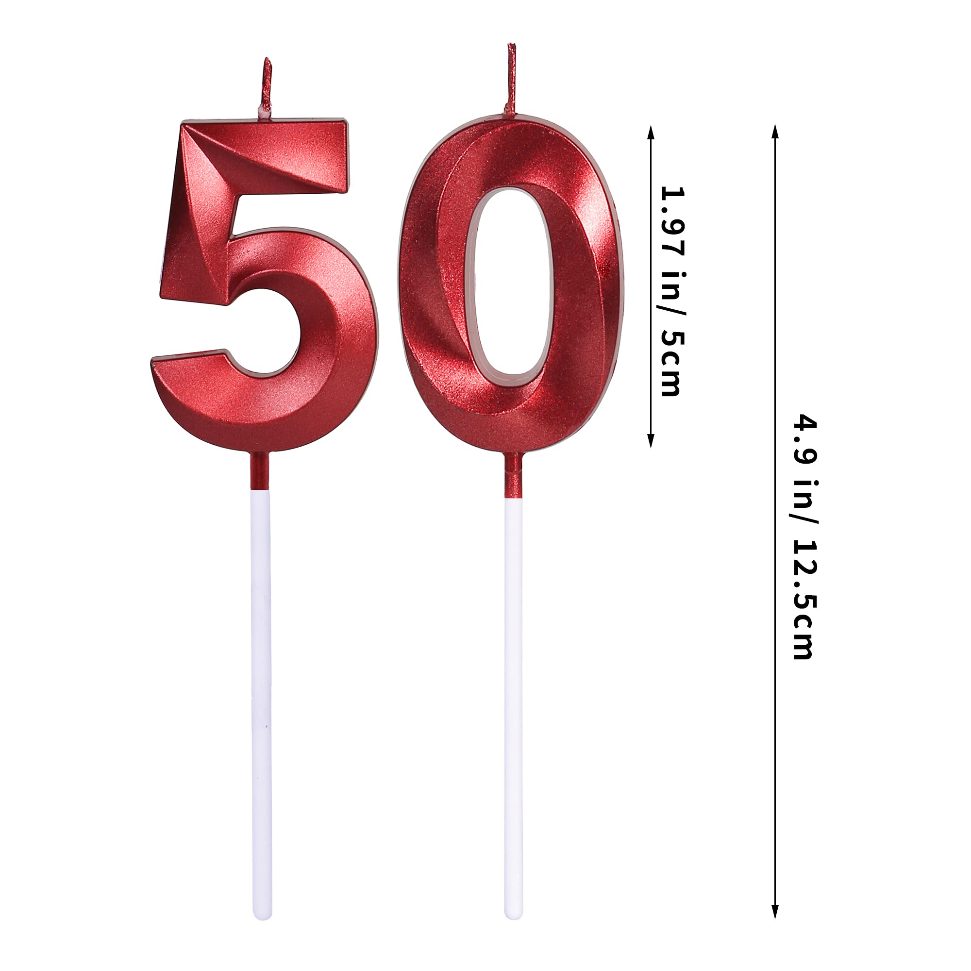 50th Birthday Candles for Cakes - Set of 5 Glitter Number 50 Cake Toppers for Anniversary, Wedding & Celebration Decorations - Perfect for Milestone Birthdays, Retirement Parties & Golden Anniversary Cakes