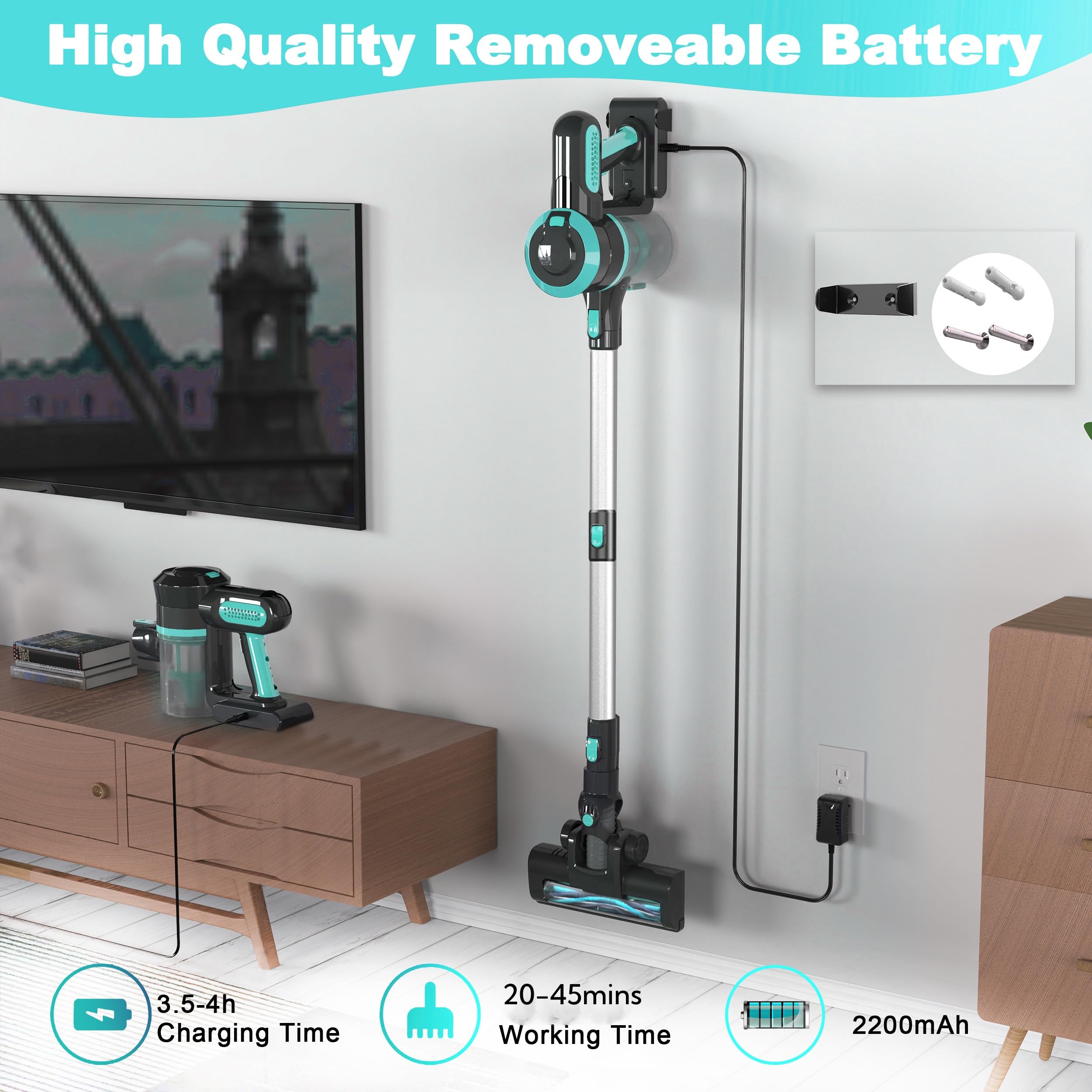 JYH Cordless Vacuum Cleaner - 25Kpa Powerful Stick Vacuum with 45min Runtime, 210W Brushless Motor | 4-in-1 Lightweight Rechargeable Vacuum for Hardwood Floors & Pet Hair | Perfect for Home Cleaning, Car Detailing & Pet Owners