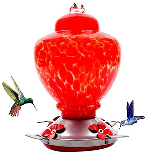 Hummingbird Feeder - Glass Hanging Bird Feeder with Perches, Outdoor Colorful Bird Food Container for Garden Decoration (Red) | Perfect for Backyard, Patio & Wildlife Watching