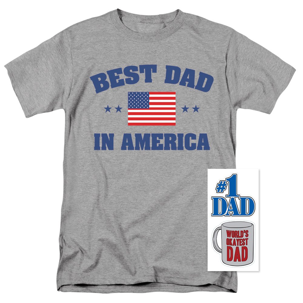 Best Dad in America T-Shirt & Stickers - Funny Father's Day Gift for Dad - Cool Graphic Tee with Matching Stickers - Perfect for Father's Day, Birthday, BBQ Parties & Family Events