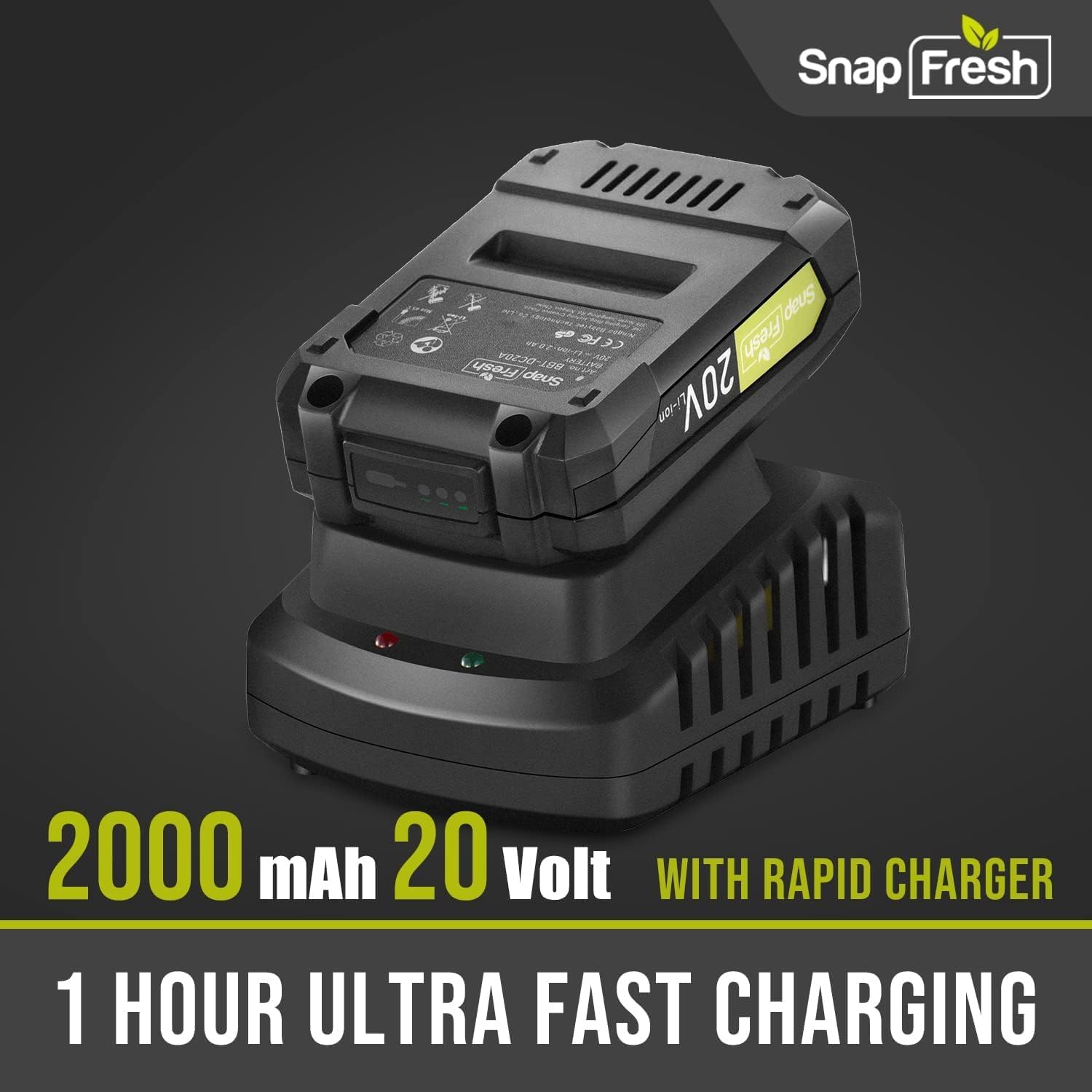 SnapFresh 20V Cordless Impact Drill Driver Kit - 1/2 Inch Chuck, 445 in-lbs Max Torque, 2-Speed Power Tool with 43-Piece Bit Set, 2.0Ah Battery & Fast Charger Included - Perfect for DIY Projects, Home Repairs and Professional Construction Work