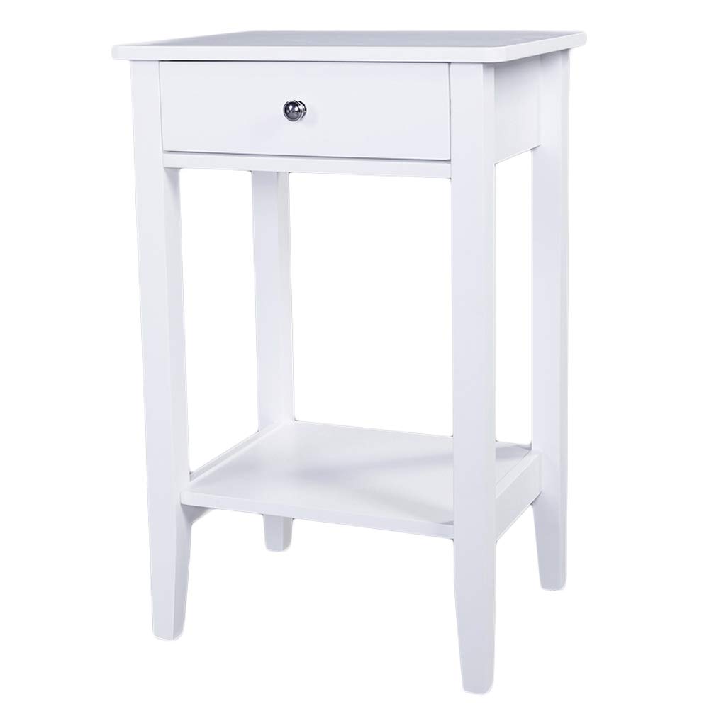 TRRAPLE White Nightstand with Drawer and Shelf - 18 x 13.8 x 27.5 Inch Wooden Bedside Table for Bedroom, Living Room - Perfect for Storing Books, Lamps & Bedroom Essentials