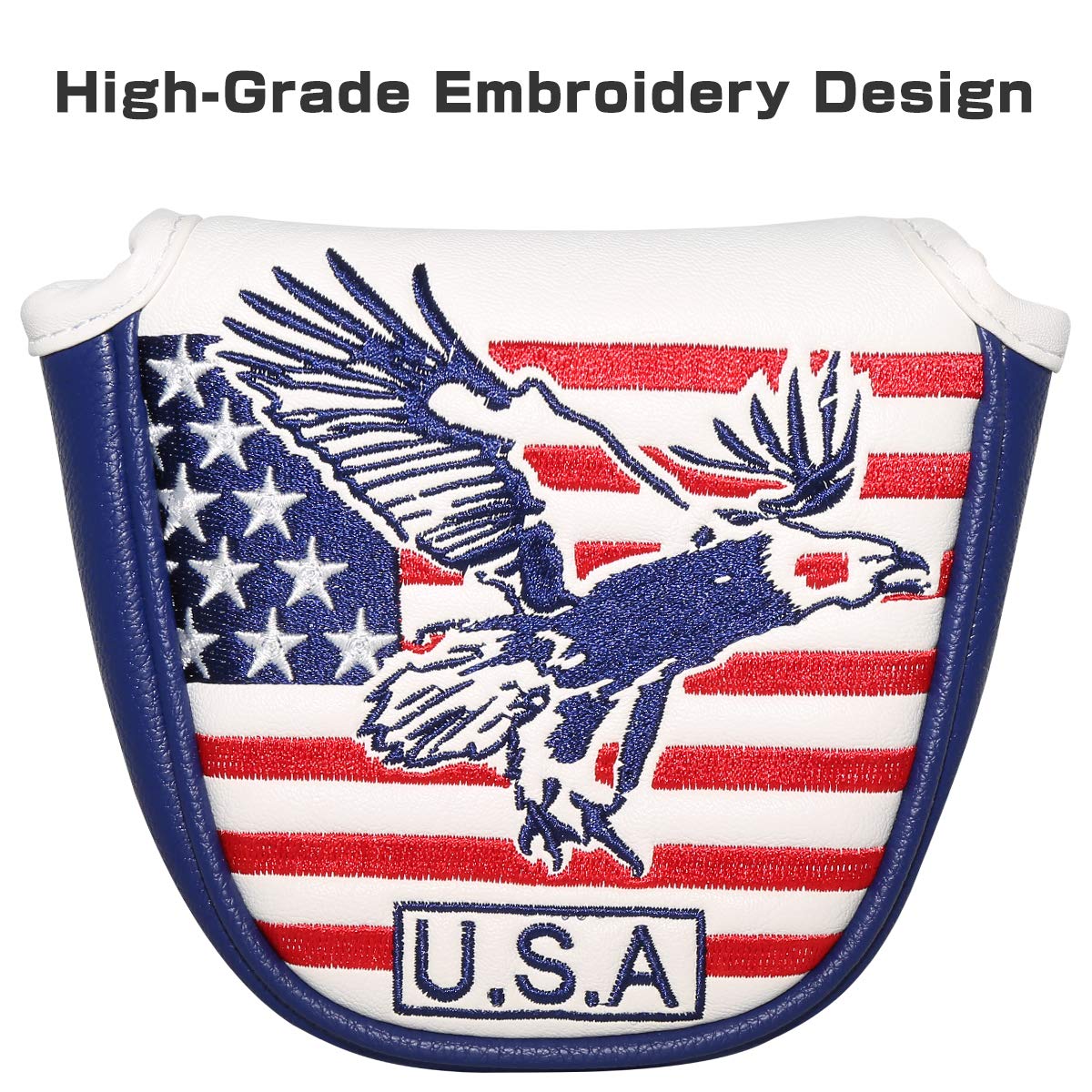 Premium Golf Putter Cover - Synthetic Leather Mallet & Blade Putter Headcover with Magnetic Closure - USA Patriotic Style - Perfect for Protecting Golf Clubs During Storage & Travel
