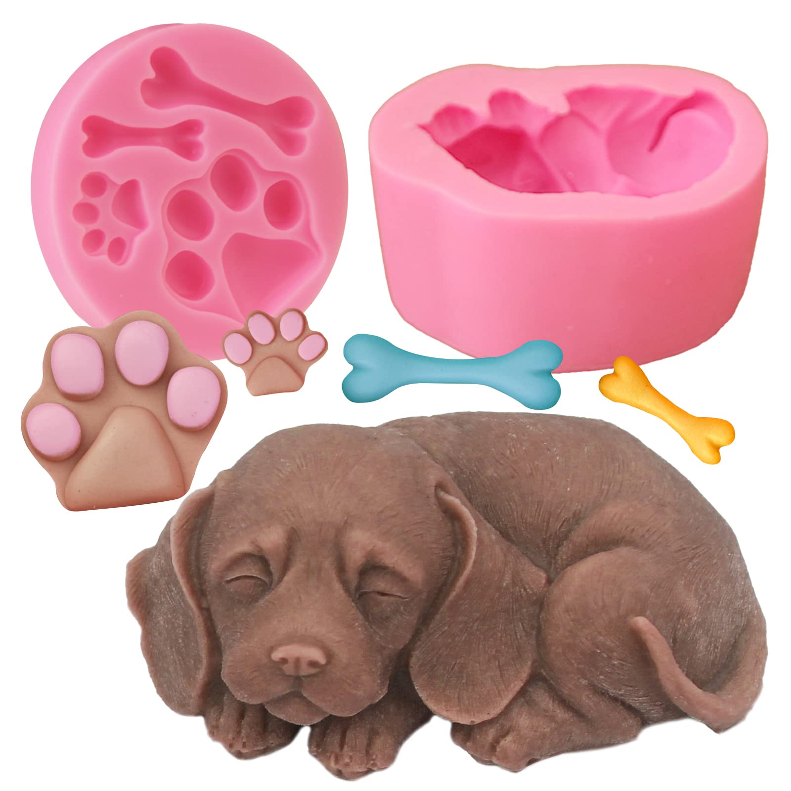 2Pcs 3D Dog Paw Bone Shape Silicone Molds for Soap, Candle, Wax, Epoxy Resin, Chocolate & Fondant - DIY Baking, Candy Making & Home Decor Craft Supplies - Perfect for Pet Lovers Gifts and Party Favors