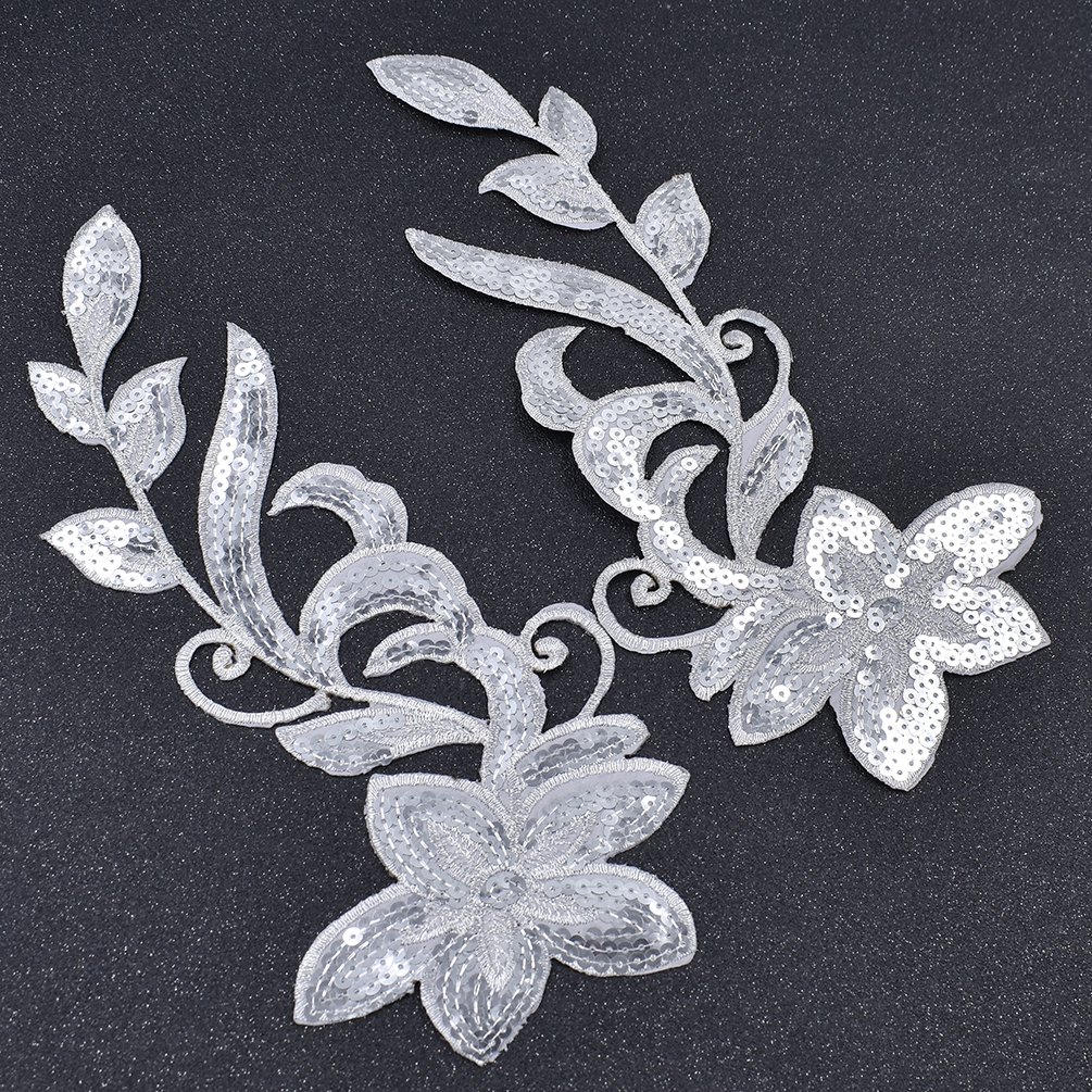 BetterUS Flower Appliques with Sequins - DIY Sewing Embroideries for Dress, Jacket & Bag Decoration - Elegant Fabric Patches for Clothing, Accessories & Home Decor