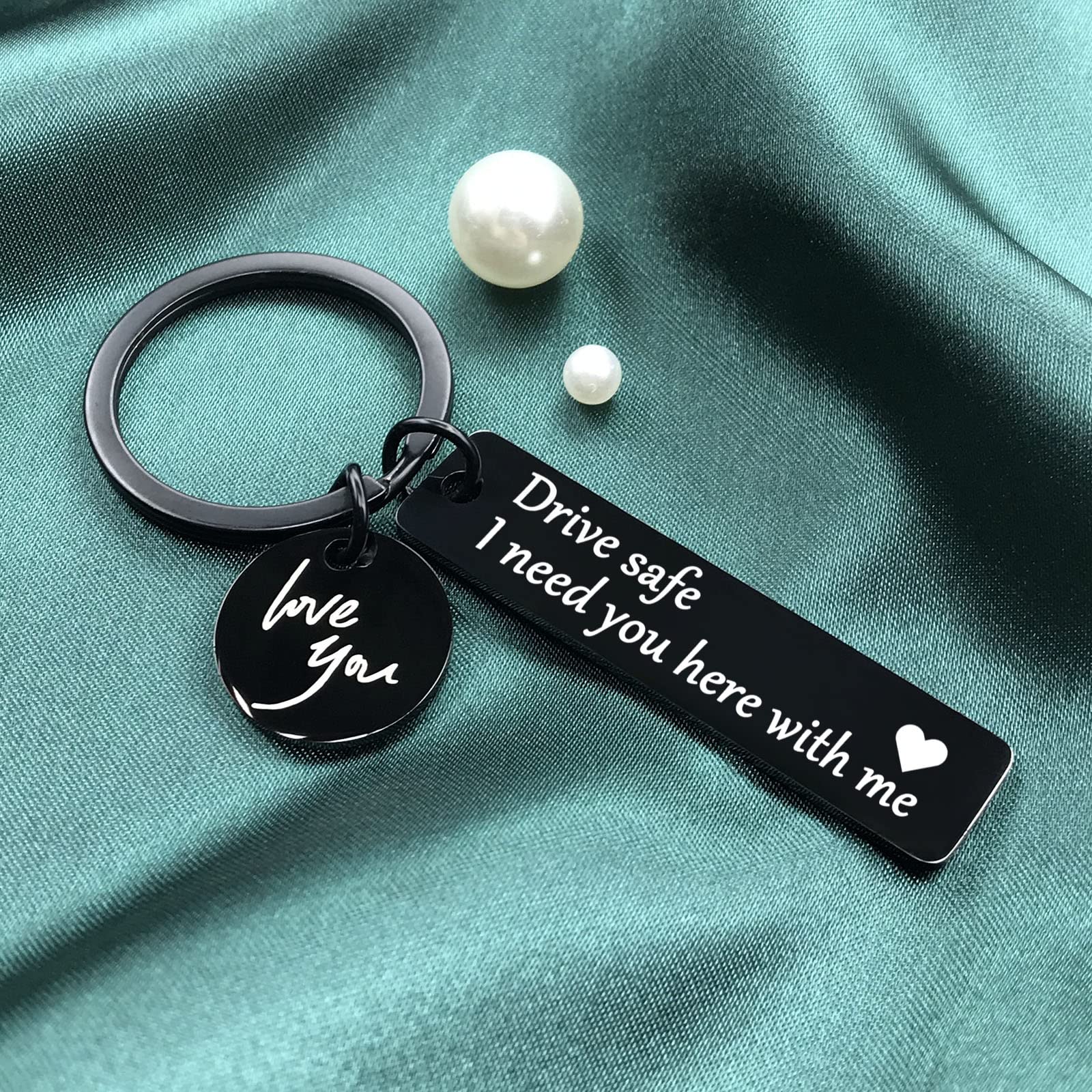 OUMILAN Drive Safe Keychain - 'I Love You I Need You Here With Me' Engraved Gift for Boyfriend, Husband, Dad - Perfect for Anniversary, Birthday & Valentine's Day - Car Accessory for Safe Driving Reminder