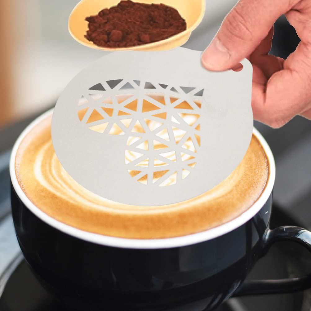 6-Piece Stainless Steel Coffee Latte Art Stencils Set - Hemoton Professional Milk Spray Templates for Baristas, Home & Restaurant Use - Perfect for Cappuccino, Latte & Hot Chocolate Designs