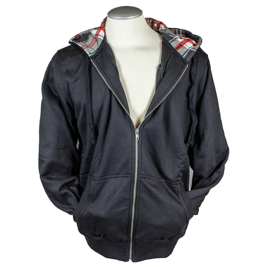 Open Road Men's Zip Up Hoodie with Checkered Hood - Stylish Casual Fleece Jacket for Outdoor Activities, Travel & Everyday Wear