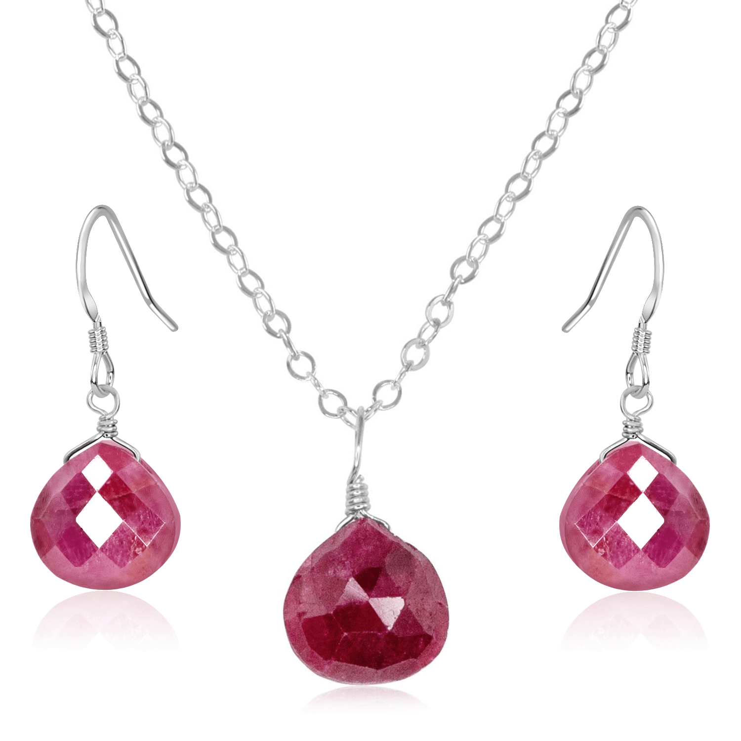 Ruby Tiny Teardrop Earrings & Necklace Set - 14K Gold Plated Dainty Jewelry for Women, Gift for Her | Perfect for Weddings, Date Nights & Special Occasions