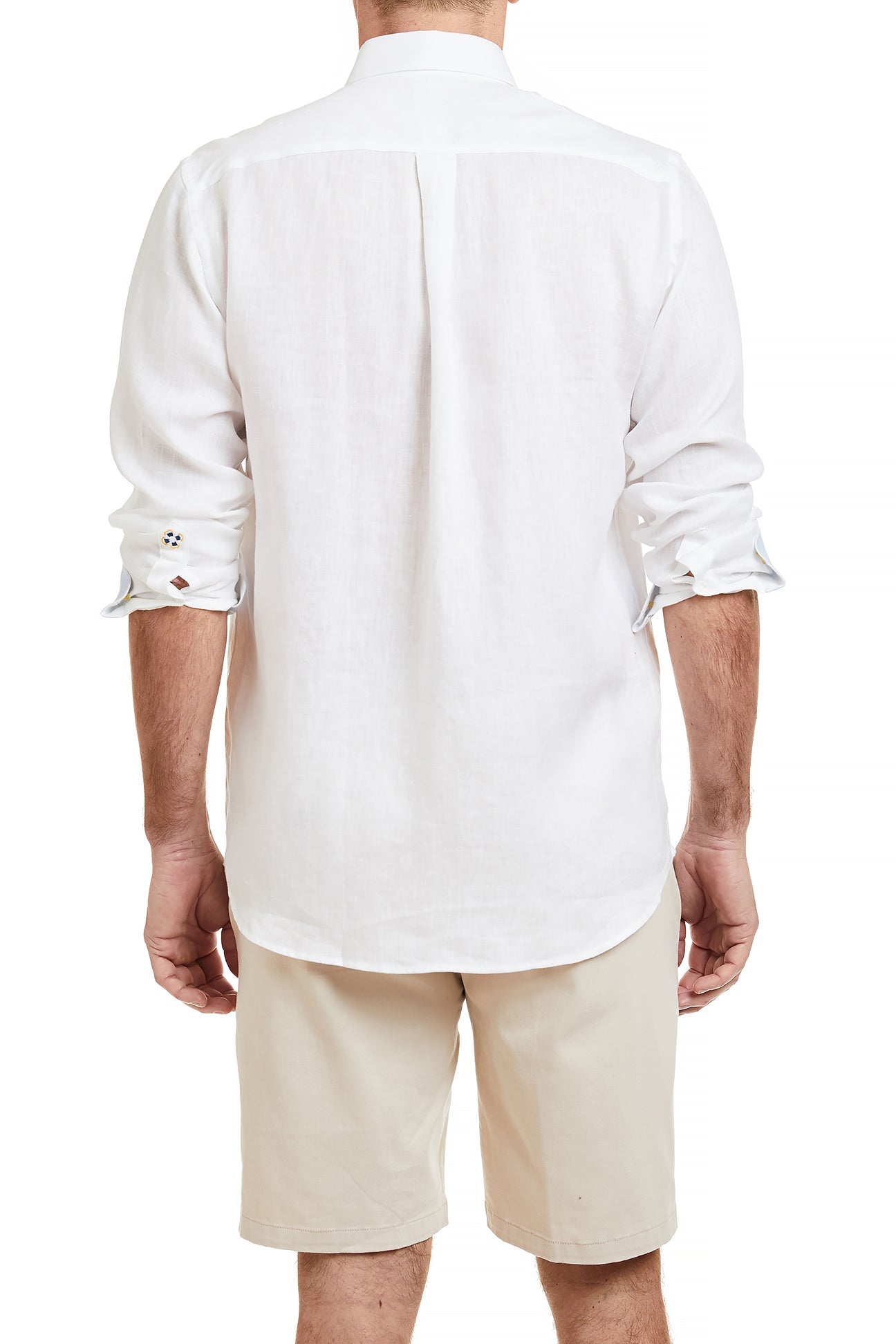 Men's Linen Chase Shirt - White with Powder Blue Trim & USA Flag Design - Perfect for Summer Outfits, Casual Wear, and Patriotic Events