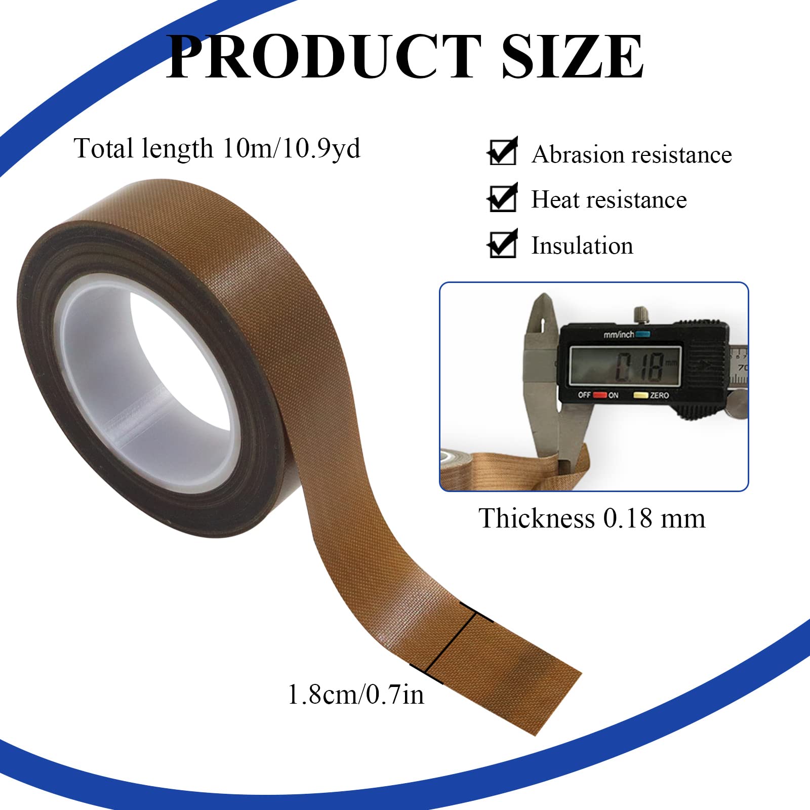 High Temperature PTFE Coated Fiberglass Tape - 0.18mm Thick Teflon Adhesive Fabric Strips (0.7in x 32.8Ft) for Weston Vacuum Sealer Machines | Heat Resistant, Insulation, Sealing & Gasket Applications