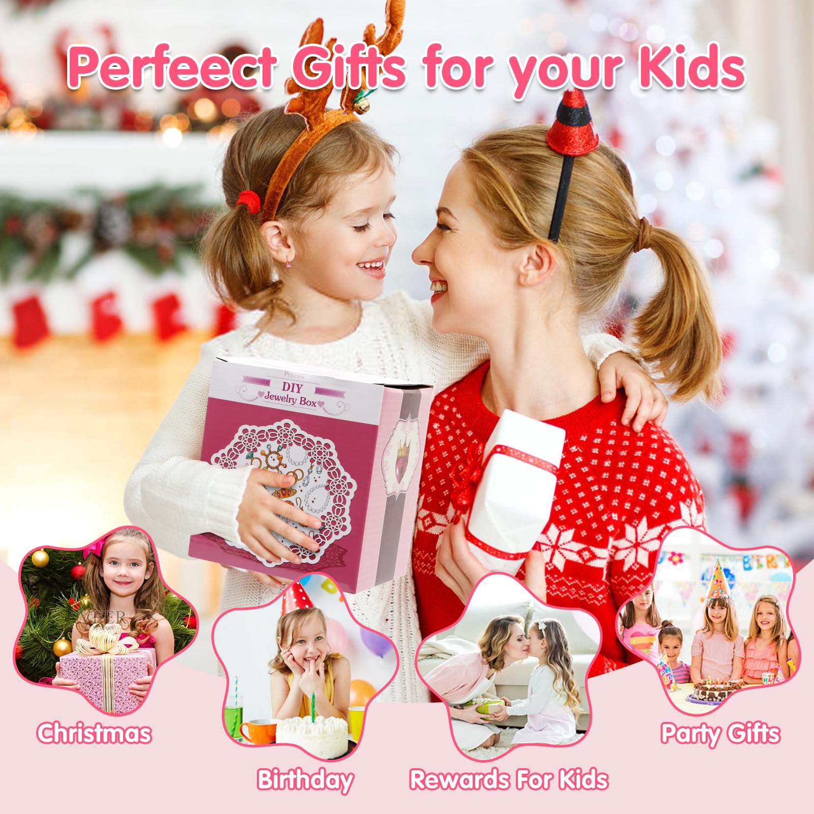 37PCS Princess Jewelry Set for Girls Age 3-9 - Adjustable Rings & Clip-on Earrings for Pretend Play, Dress Up & Role Play - Perfect Christmas & Birthday Gift for Toddler Girls (Ideal for Tea Parties, Princess Play & Dress-up Games)