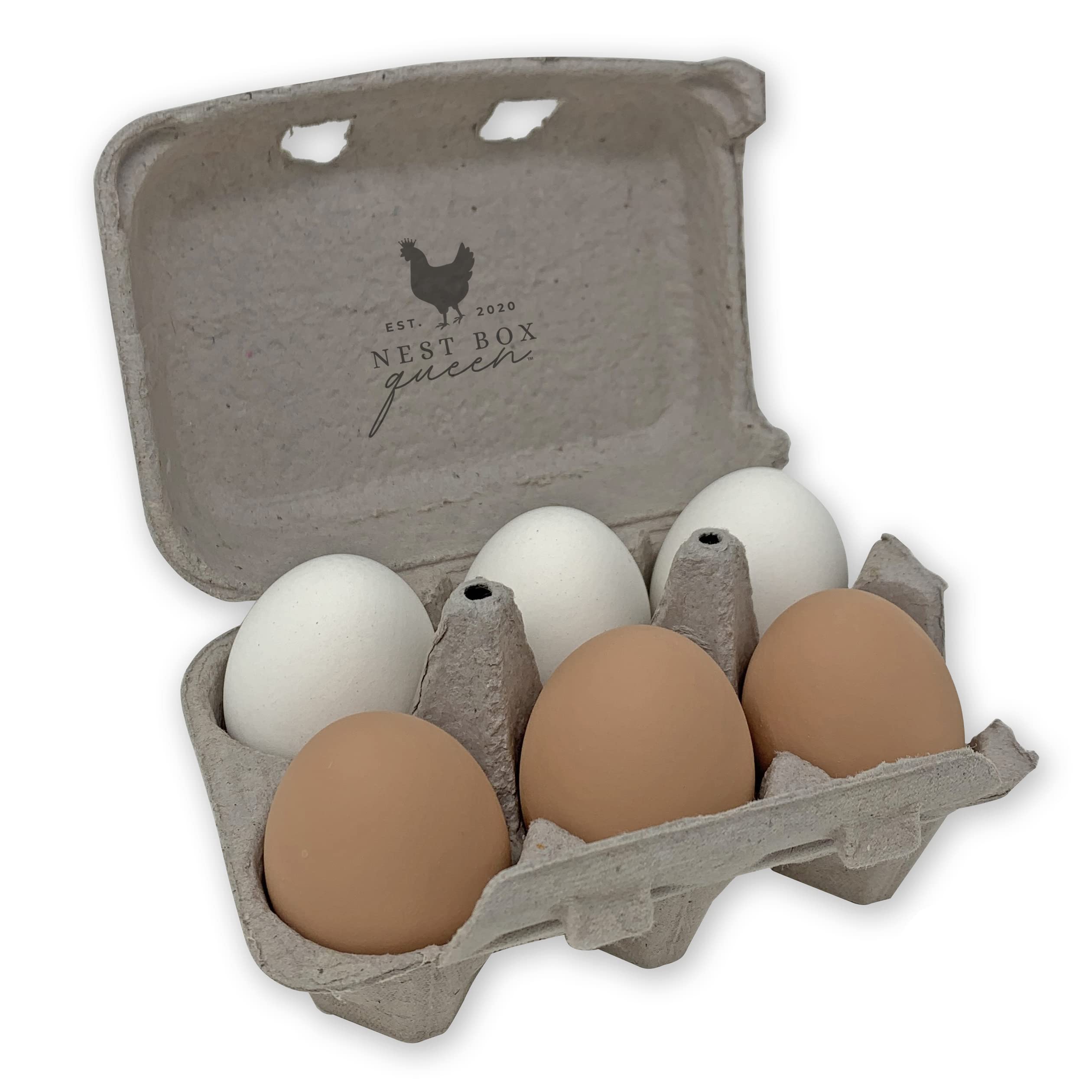 Ceramic Chicken Nest Eggs for Training - 6 Pack Assorted Colors (Brown & White) | Perfect for Poultry Nest Box Training & Encouraging Egg Laying in Hens