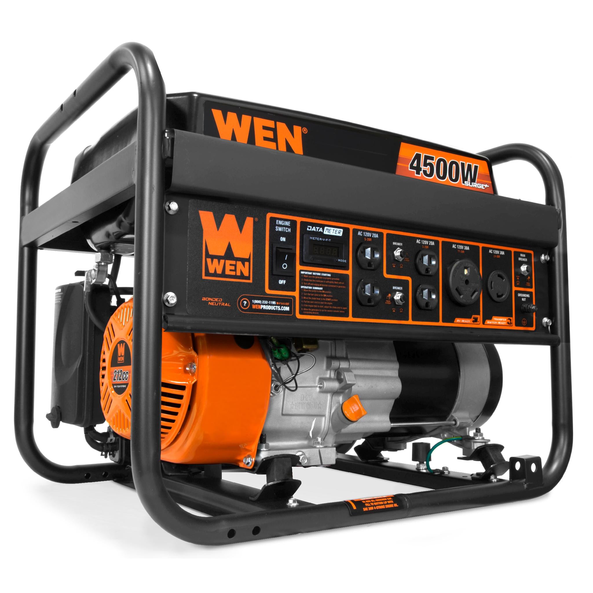 WEN GN4500 4500W Portable Generator with 212cc Engine - CARB Compliant, Transfer Switch & RV Ready for Home Backup & Outdoor Power