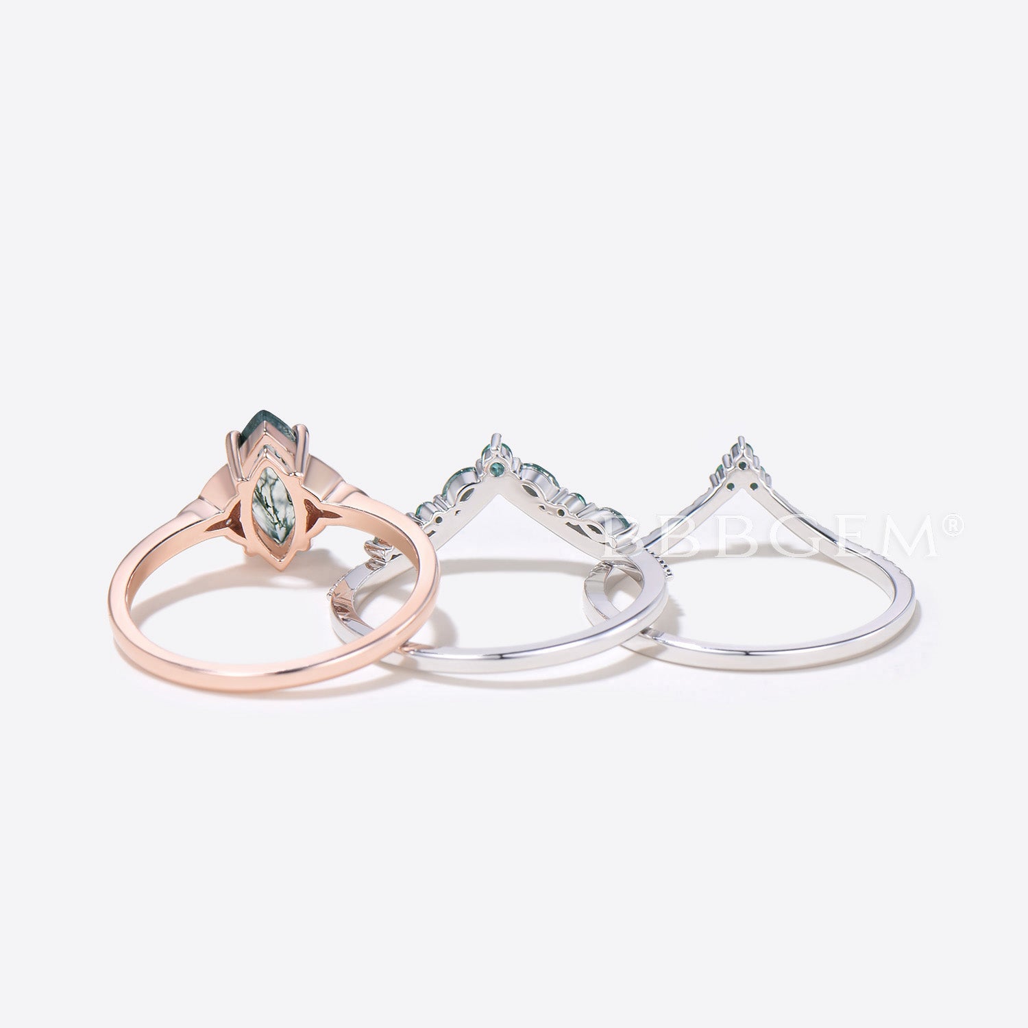 3pc Marquise Cut Natural Moss Agate Celtic Knot Diamond Ring Bridal Set for Wedding, Engagement & Anniversary - Vintage Inspired Jewelry Gift for Her