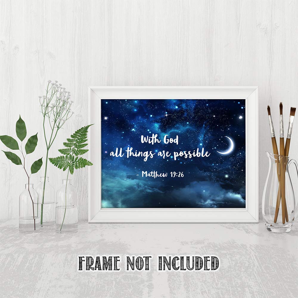 TJ Originals - Matthew 19:26 Bible Verse Wall Art 'With God All Things Are Possible' - 11x14 Inspirational Christian Home Decor for Living Room, Bedroom & Office - Perfect Gift for Women, Family & Friends (Starry Night Design)