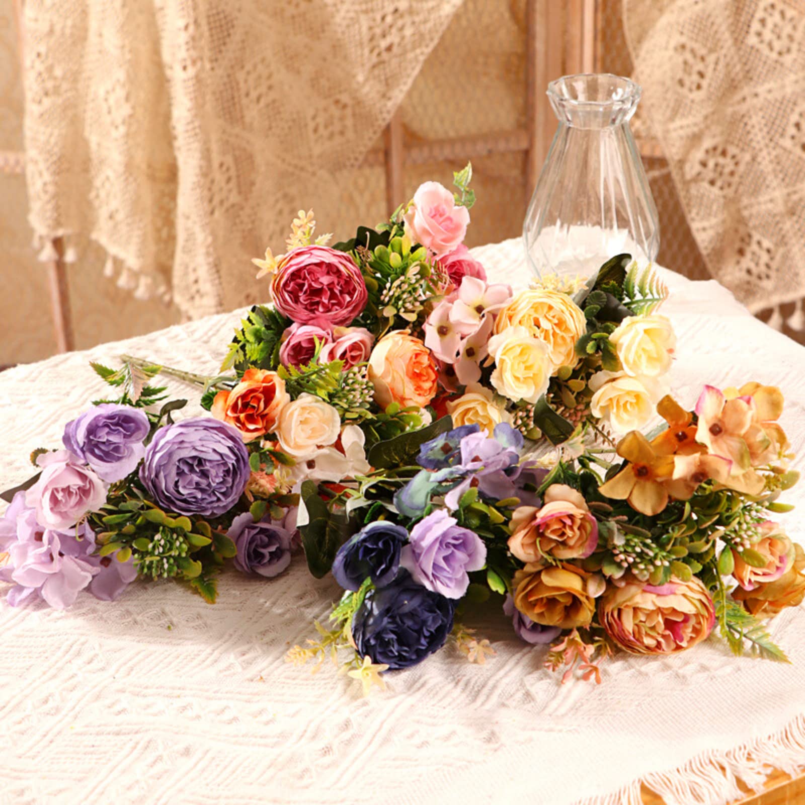Artificial Peony Flowers - Small Silk Peony Bouquet for Wedding, Party, Cake & Home Decor - Realistic Purple Peonies for Centerpieces, Tablescapes & DIY Floral Arrangements