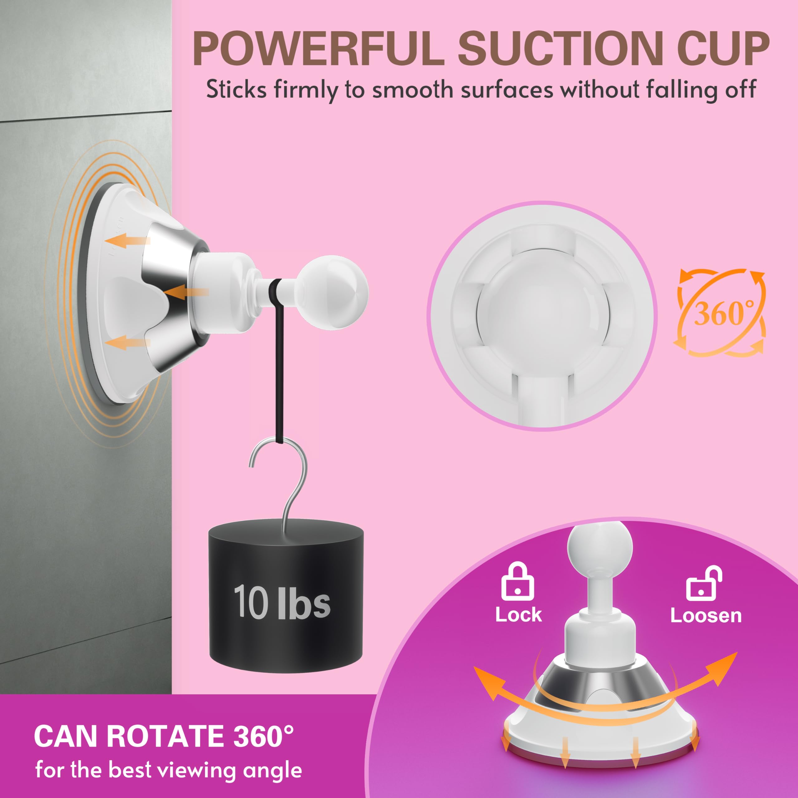 **10x Magnifying Makeup Mirror with Natural White LED Lights - 360° Swivel, Cordless & Portable - Locking Suction Base for Bathroom, Vanity, Travel & Shower Use (Medium Size)**