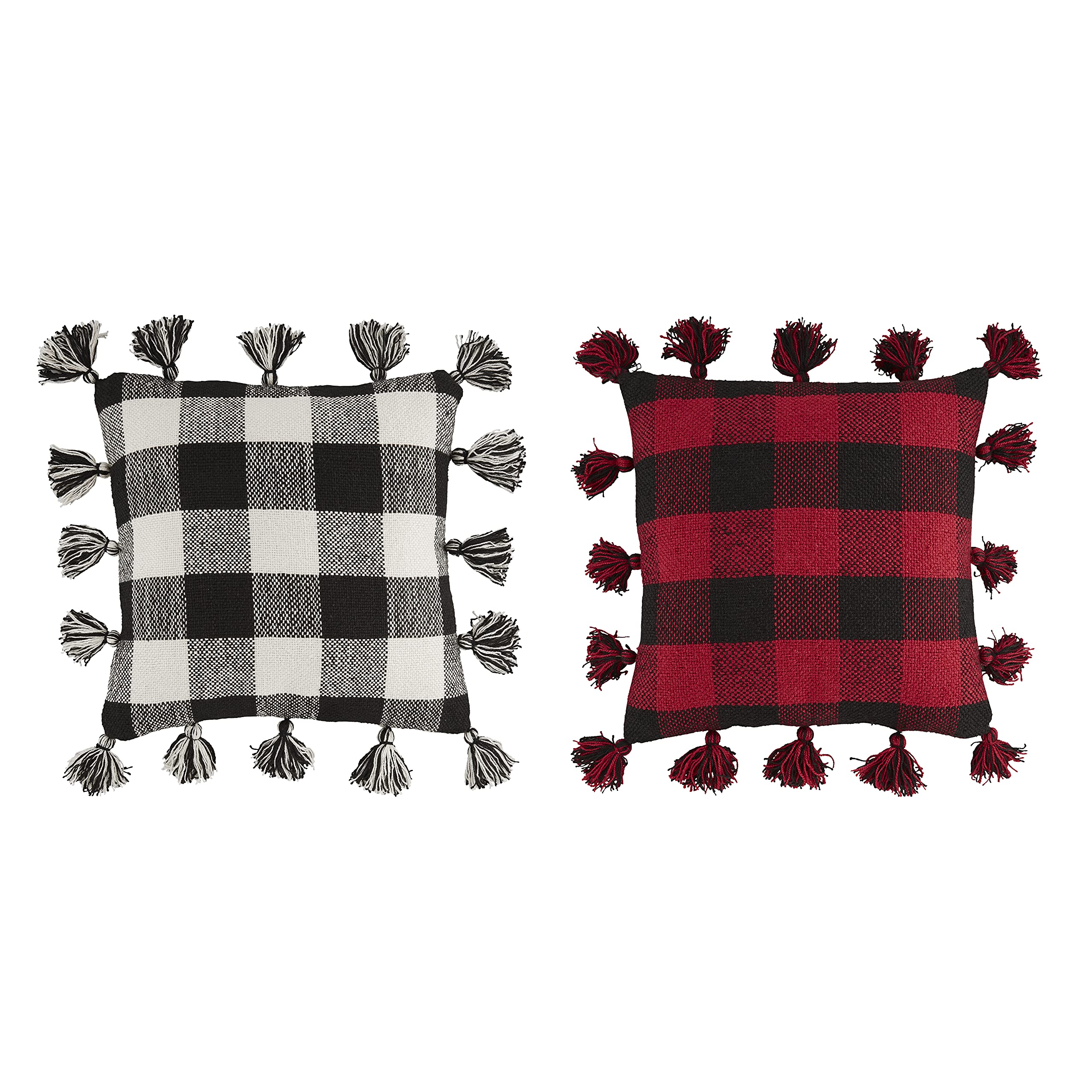 Mud Pie Large Buffalo Check Pillow - Red Plaid Farmhouse Decor for Couch, Bed, or Living Room - Cozy Home Accent Throw Pillow for Sofa and Seasonal Decor