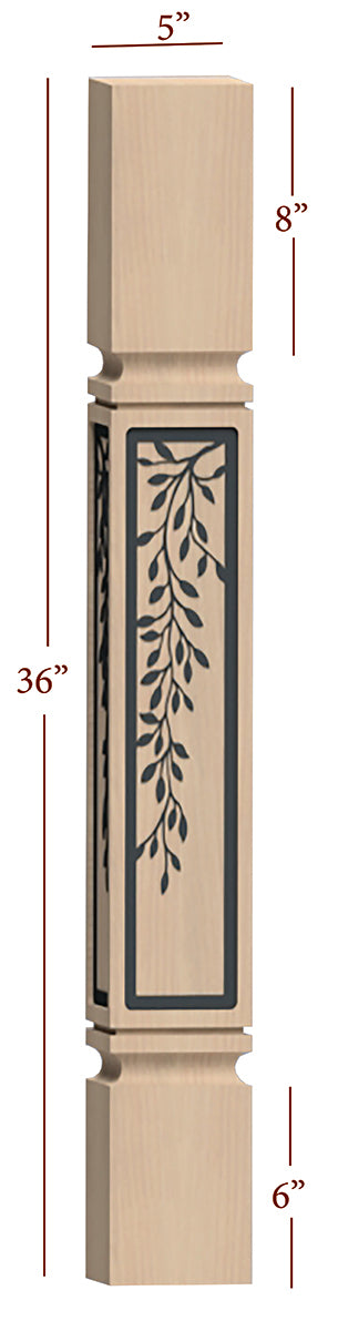 Fast Snap Mission Island Post with Laurel Metal Inlay - 36 x 5 x 5 Inch Decorative Fence Post for Garden, Yard, and Landscape Design