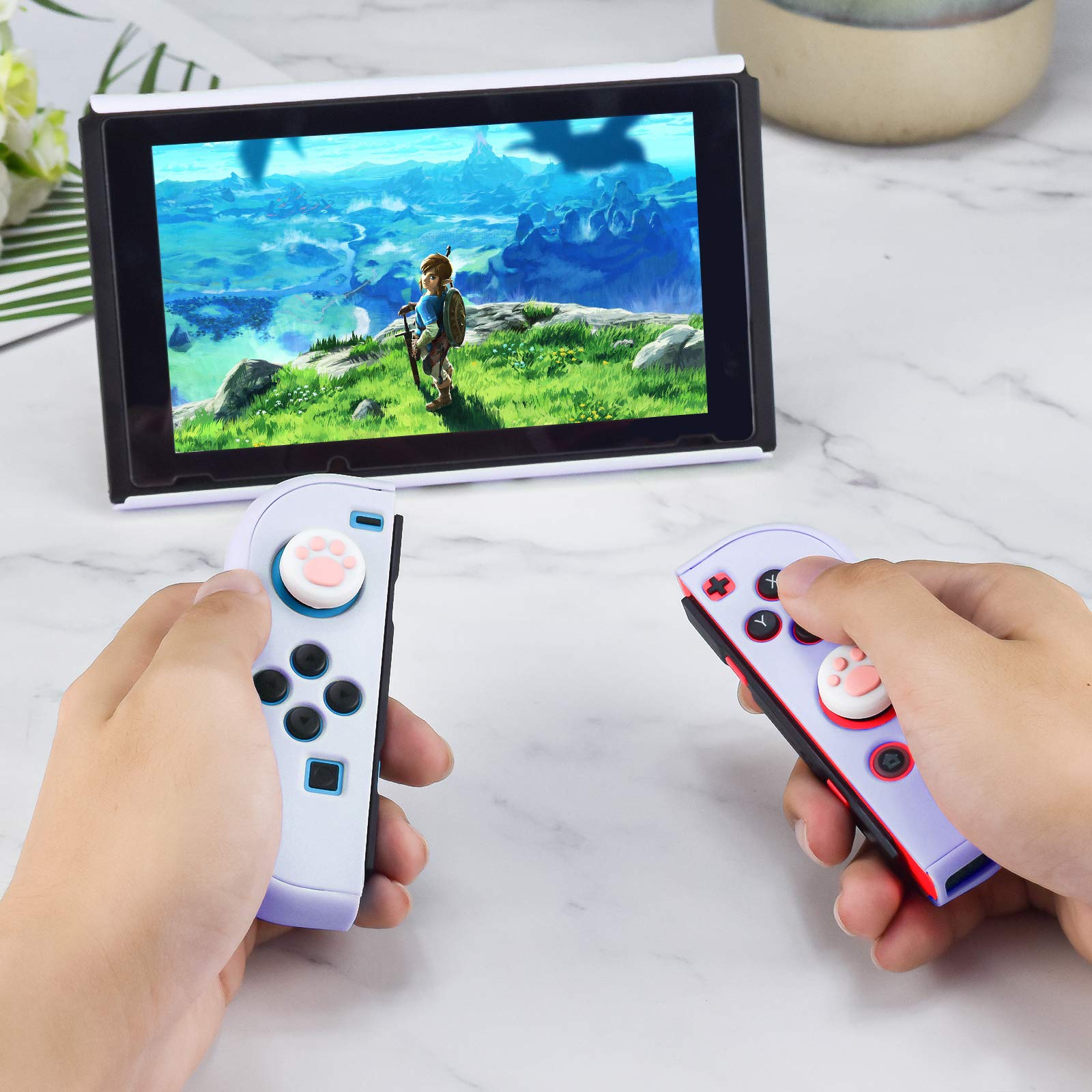 DLseego Shockproof Protective Case for Nintendo Switch - Anti-Scratch Cover with 2 Tempered Glass Screen Protectors & 6 Thumb Grips (Purple) | Perfect for Travel, Gaming On-The-Go and Switch Console Protection