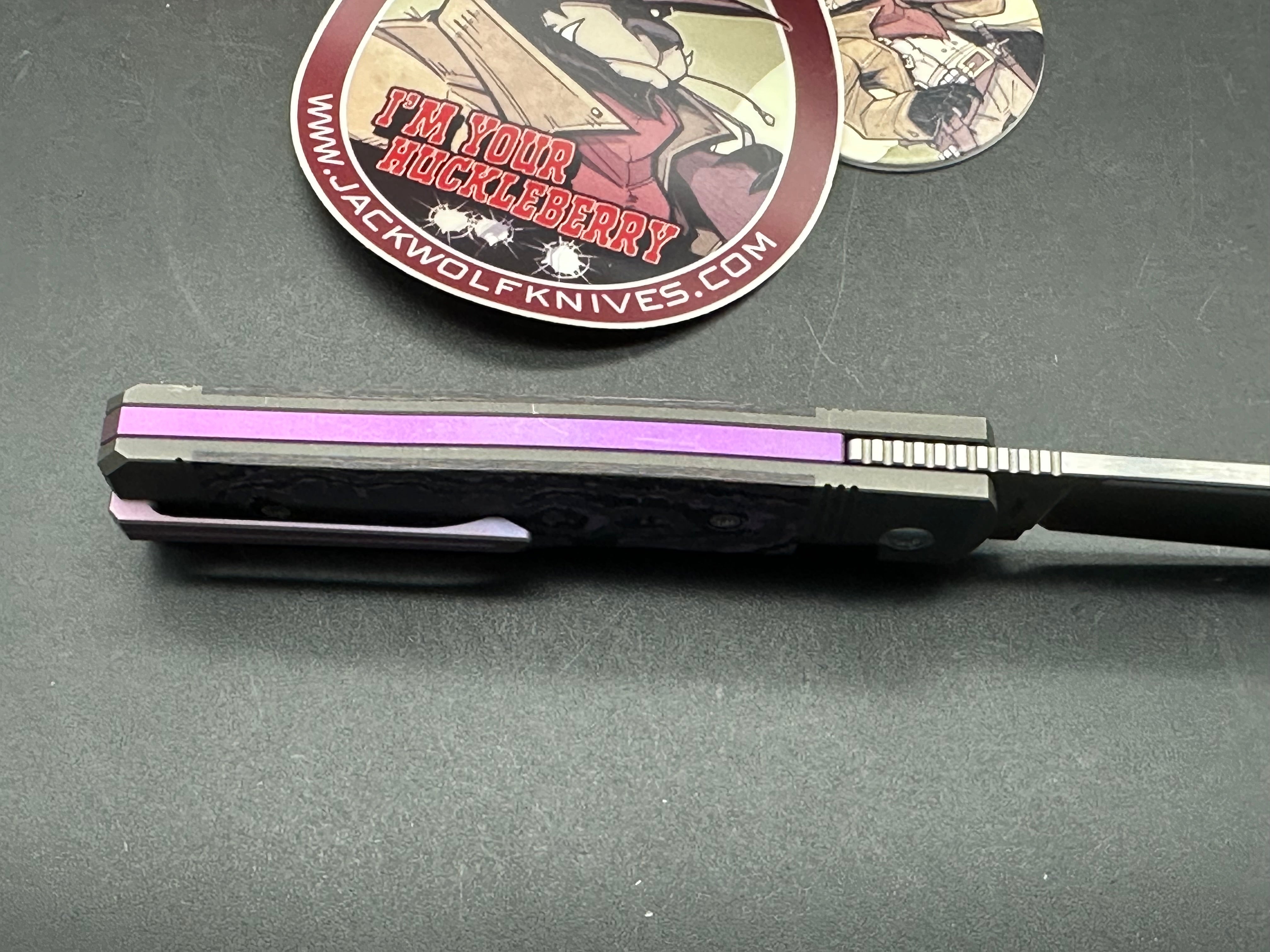 Jack Wolf Gunslinger Knife - Purple Haze Fat Carbon Handle with CPM S90V Steel Blade | Premium EDC Pocket Knife for Outdoor Camping, Hiking & Survival Gear