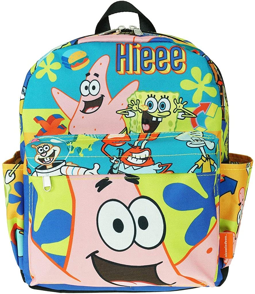 SpongeBob & Patrick 12-Inch Deluxe Oversize Print Backpack - Medium Size School Bag for Kids, Daypack for Travel & Outdoor Activities | KBNL A21332