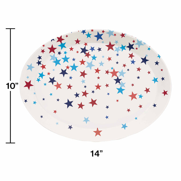 12-Piece Bulk Patriotic Plastic Trays for 4th of July Party - Red White Blue Disposable Serving Plates for BBQs, Picnics & Independence Day Celebrations