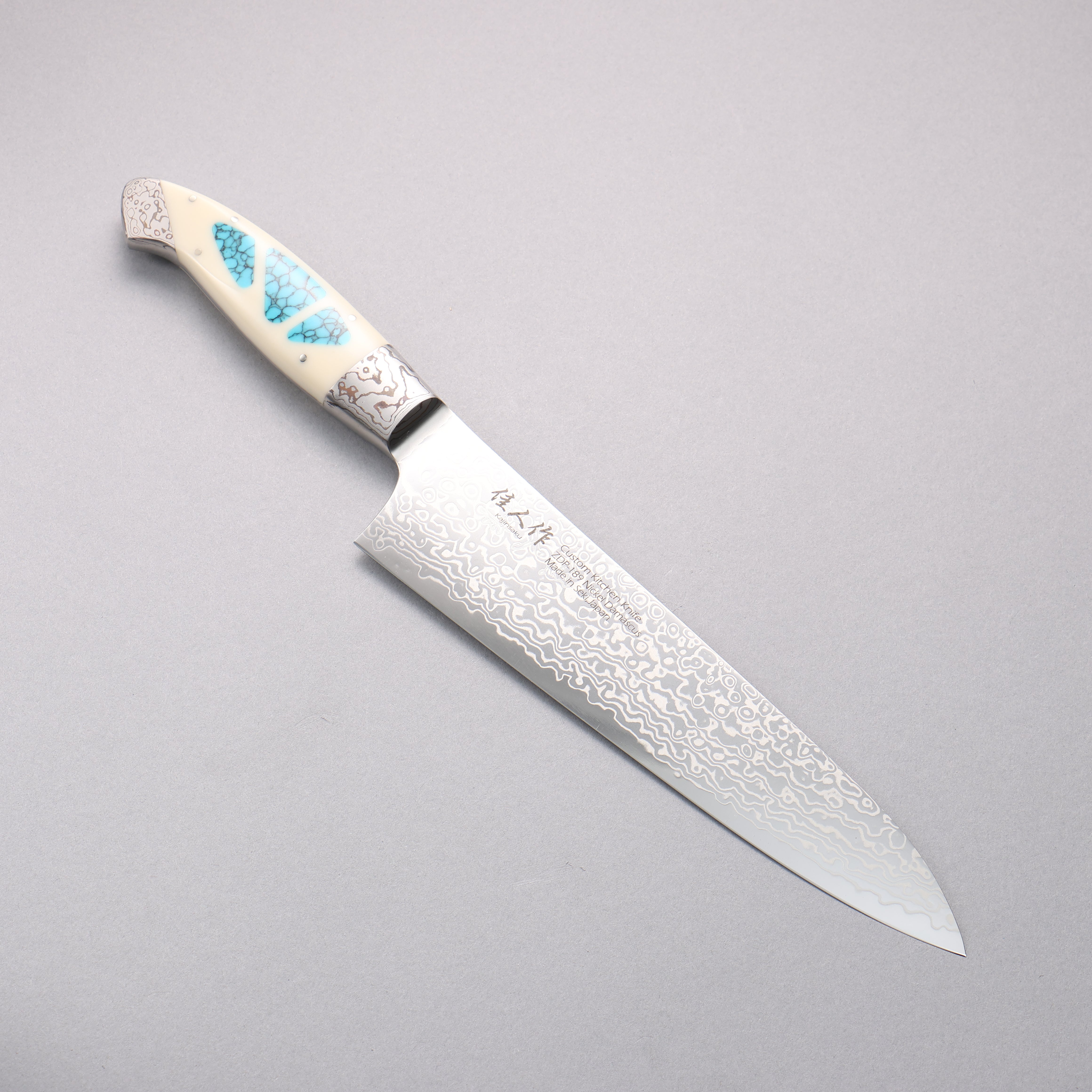 Premium Kajin ZDP-189 Damascus Gyuto Chef Knife 210mm - Corian Handle with Turquoise Inlay - Japanese Kitchen Knife for Professional Chefs & Home Cooking, Perfect for Slicing, Dicing & Meat Cutting