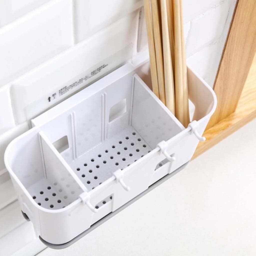 Wall Mounted Kitchen Utensil Organizer with Drip Tray - Cutlery Drainer Rack for Spoons, Forks, Chopsticks - Space Saving Cabinet Storage Solution (Gray) - Perfect for Small Kitchens & Organized Cooking Spaces