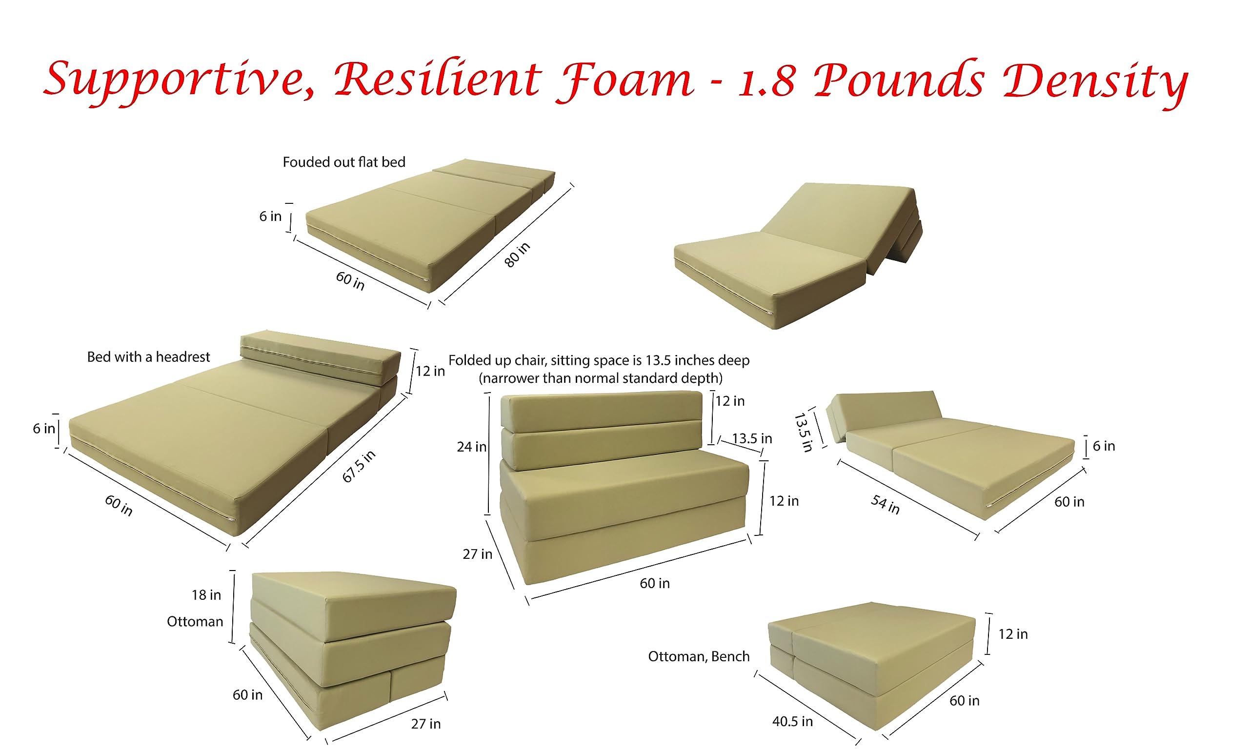 D&D Futon Furniture Folding Foam Mattress - Queen Size Sofa Bed Convertible for Guest Room, Living Room & Small Spaces (Brown) | Multi-Functional Sleeper Chair for Comfortable Lounging & Overnight Guests