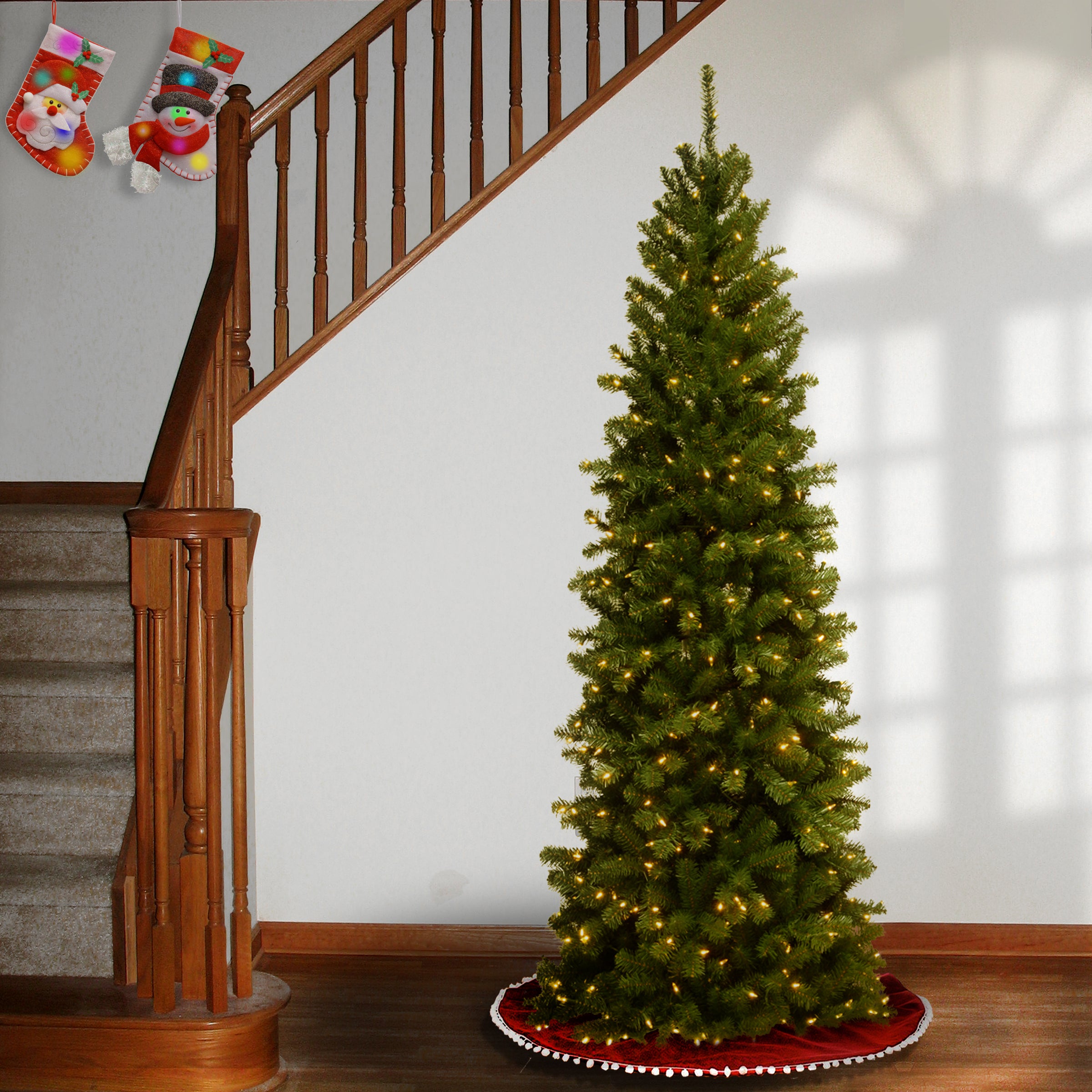 7.5 ft Pre-Lit North Valley Spruce Pencil Slim Christmas Tree with Clear Lights - Perfect for Small Spaces, Apartments & Holiday Decor