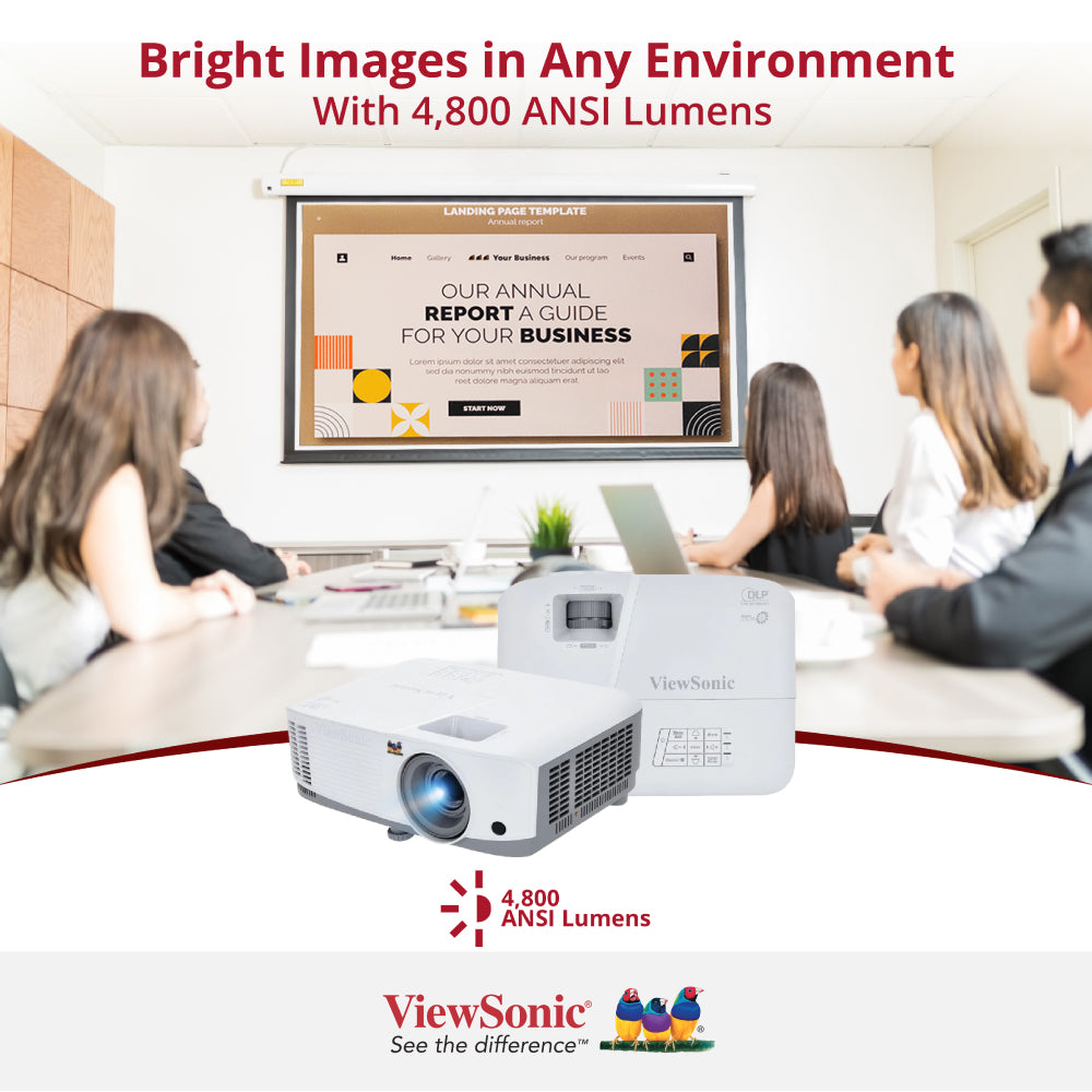 ViewSonic SP3 4800 ANSI Lumens SVGA Business Projector - High Brightness for Office Presentations, Meetings & Home Theater Use