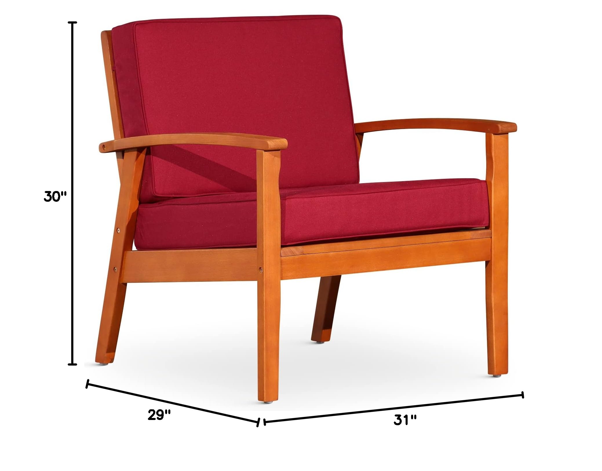 DTY Outdoor Living Longs Peak Deep Seat Eucalyptus Chair - Natural Oil Finish, Burgundy Cushions | Patio Furniture for Backyard, Garden & Poolside Relaxation