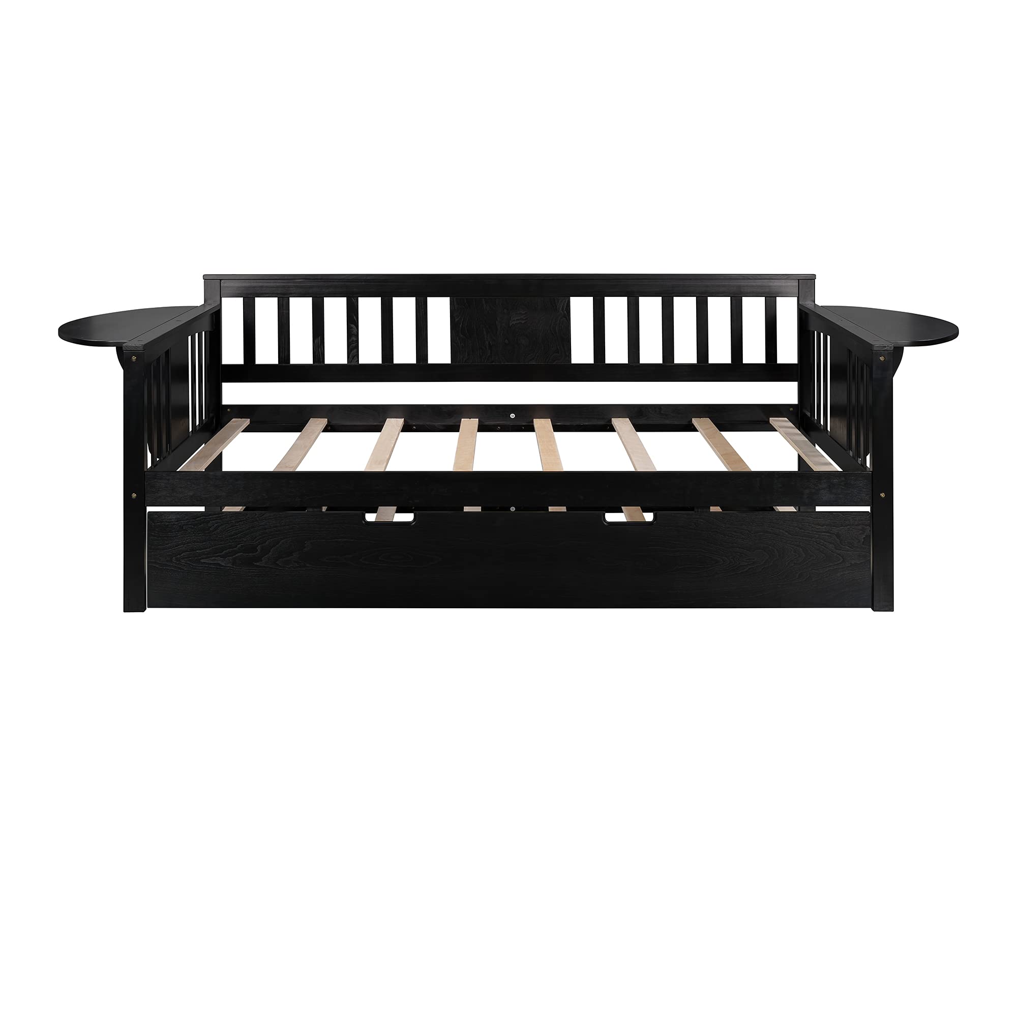 Solid Wood Twin Daybed with Trundle Bed - Espresso Wooden Daybed Frame with Side Tables - Convertible Sofa Bed for Bedroom, Living Room & Guest Room - Perfect for Small Spaces, Sleepovers & Multi-Purpose Furniture