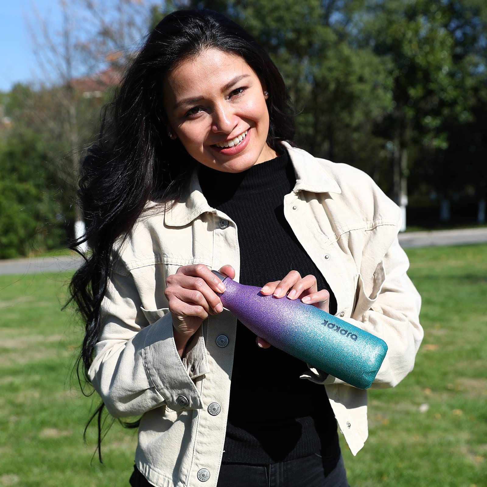 BJPKPK 17oz Insulated Stainless Steel Water Bottle - Keeps Drinks Cold for 24 Hours & Hot for 12 Hours, BPA Free, Glitter Ice Blue - Perfect for Gym, Hiking, Work & Outdoor Activities