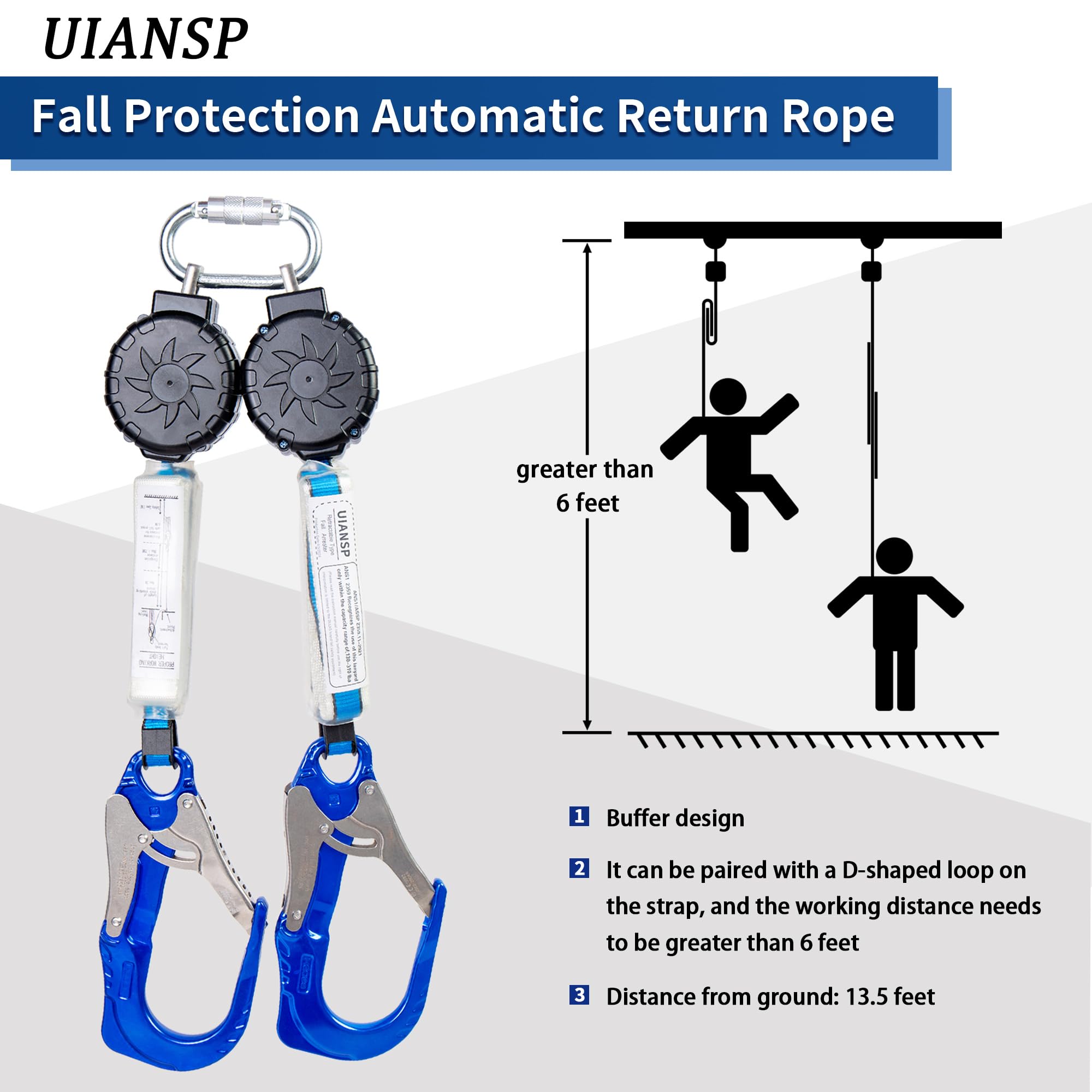 Self Retracting Lifeline - Retractable Fall Arrest Lanyard for Construction & Roofing Safety with External Shock Absorber | OSHA Compliant Fall Protection Equipment for Roofers, Construction Workers & Industrial Use