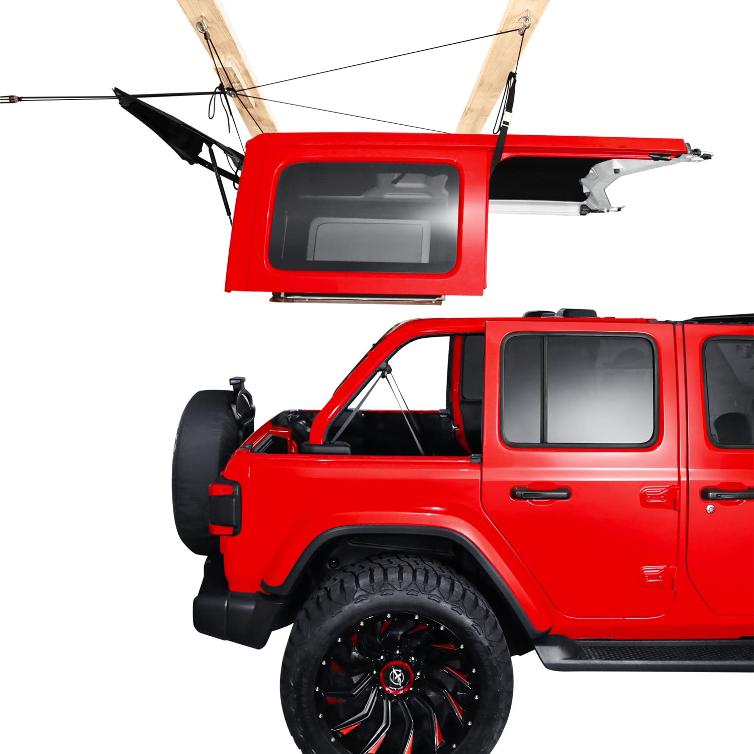 Jeep Wrangler Hard Top Removal Lift - Compatible with JK & JL Models - One-Person Hardtop Hoist with Anti-Drop Safety System - Works with 8-16 ft Ceilings - Includes 6 T Knobs - Perfect for Garage Storage & Off-Road Accessories Installation