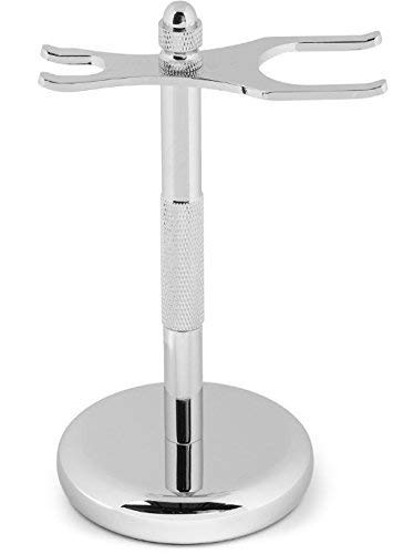 Vintage Chrome Razor and Brush Stand - Universal Fit for DE Razors & Manual Razors | Durable Wet Shaving Tool Organizer | Perfect for Bathroom Countertop & Travel Shaving Kits
