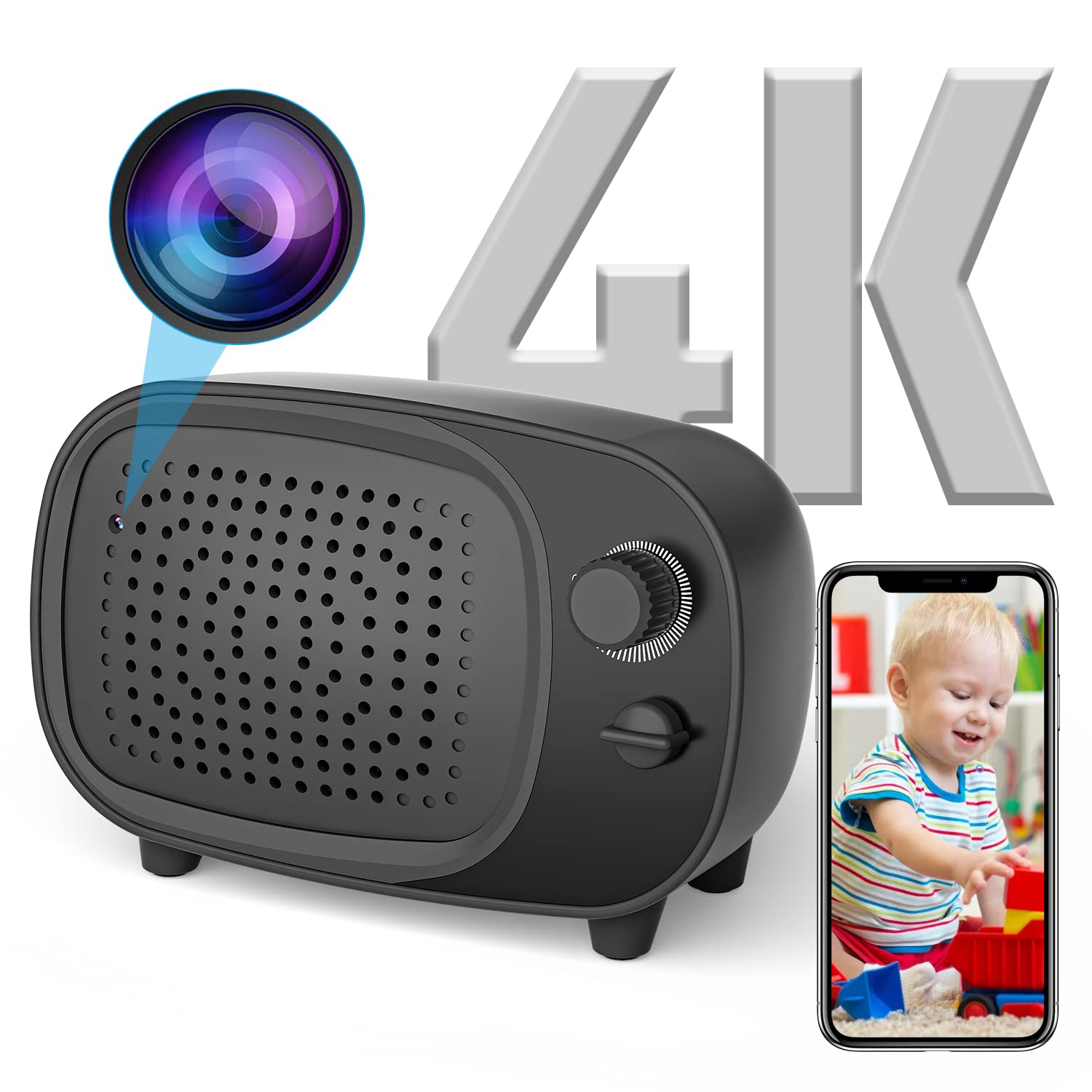 2-in-1 Wireless Hidden Spy Camera with Bluetooth Speaker - 4K HD Night Vision & Motion Detection - Discreet Home & Office Security Camera (Perfect for Monitoring, Baby Care, and Property Protection)