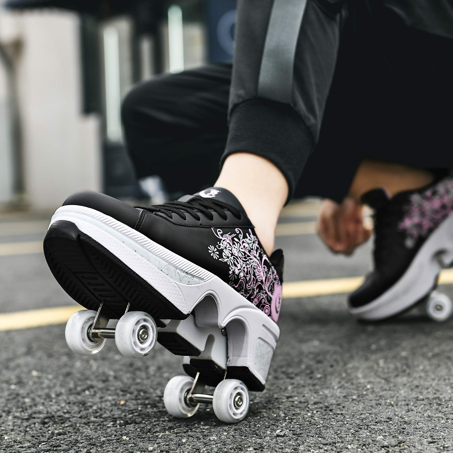 Women's Adjustable 4-Wheel Retractable Roller Skates - Multi-Function Double Row Outdoor Sports Shoes for Walking, Jogging & Fitness | Perfect for Park Trails, Skate Rinks & Urban Commuting