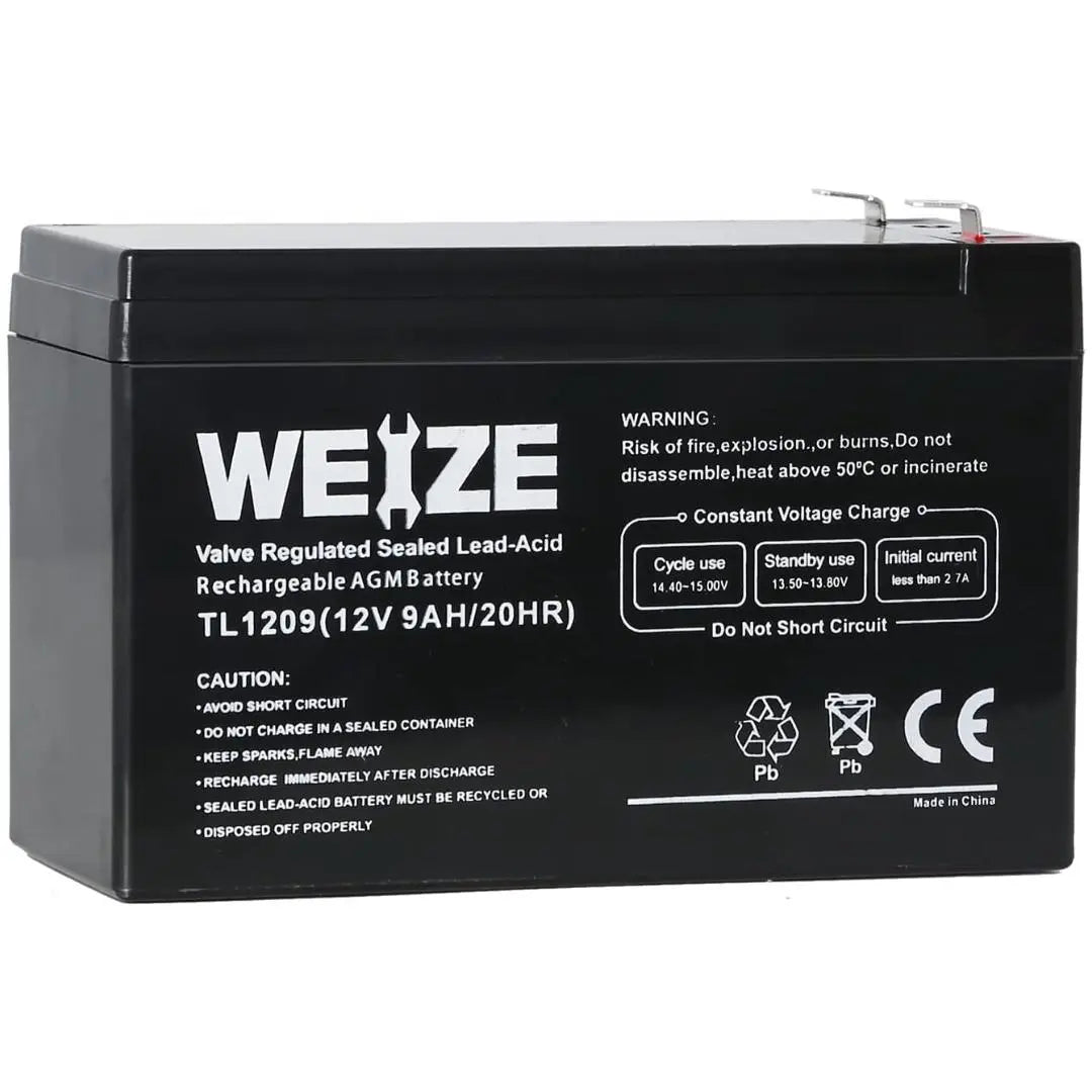 WEIZE 12V 9Ah Deep Cycle AGM Battery - Rechargeable SLA Battery for Solar Power, RV, Marine, Golf Cart & Off-Grid Applications - Maintenance-Free Power Solution