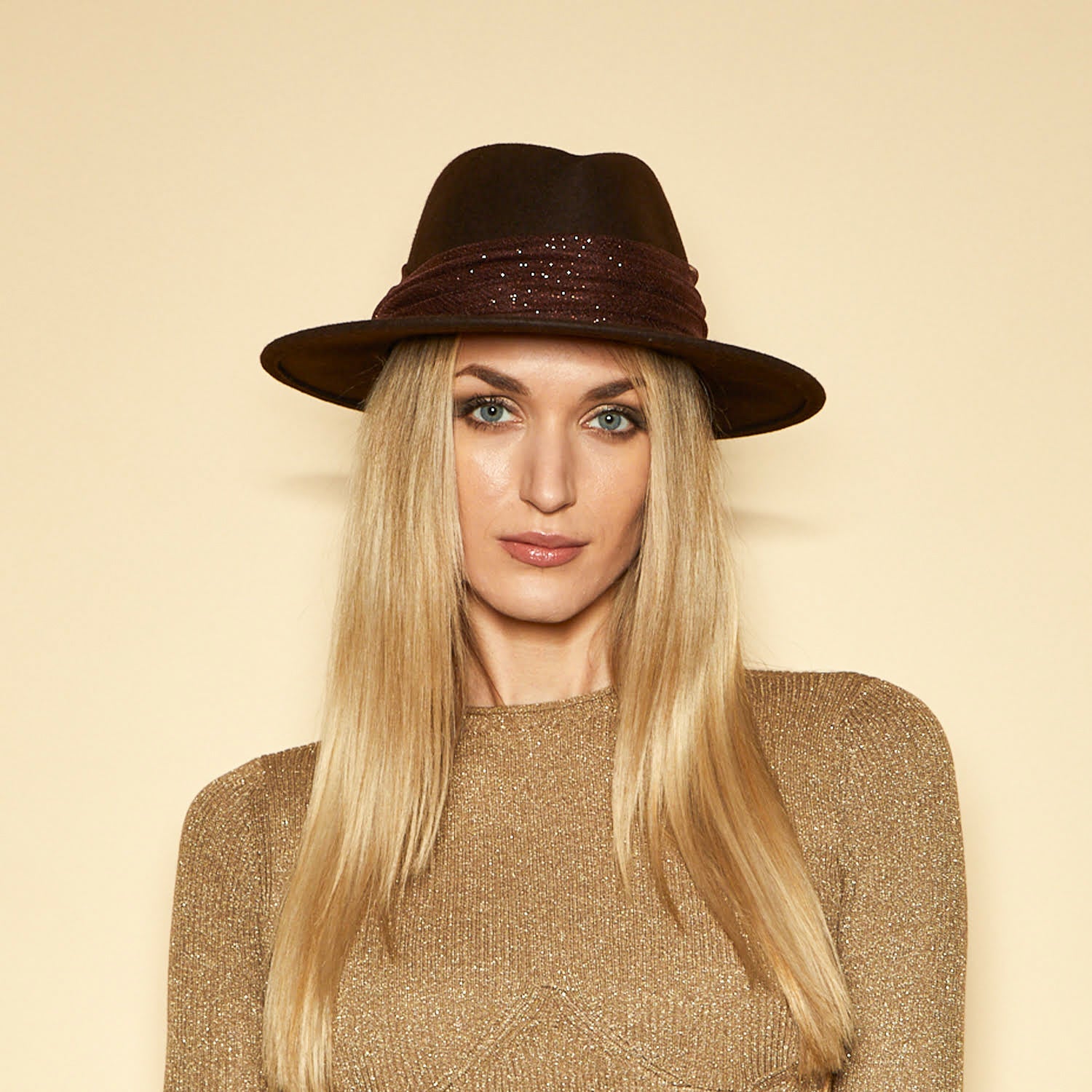 Blaine Sparkle Wool Felt Fedora Hat for Women - Elegant Wide Brim Dress Hat for Parties, Weddings & Special Occasions
