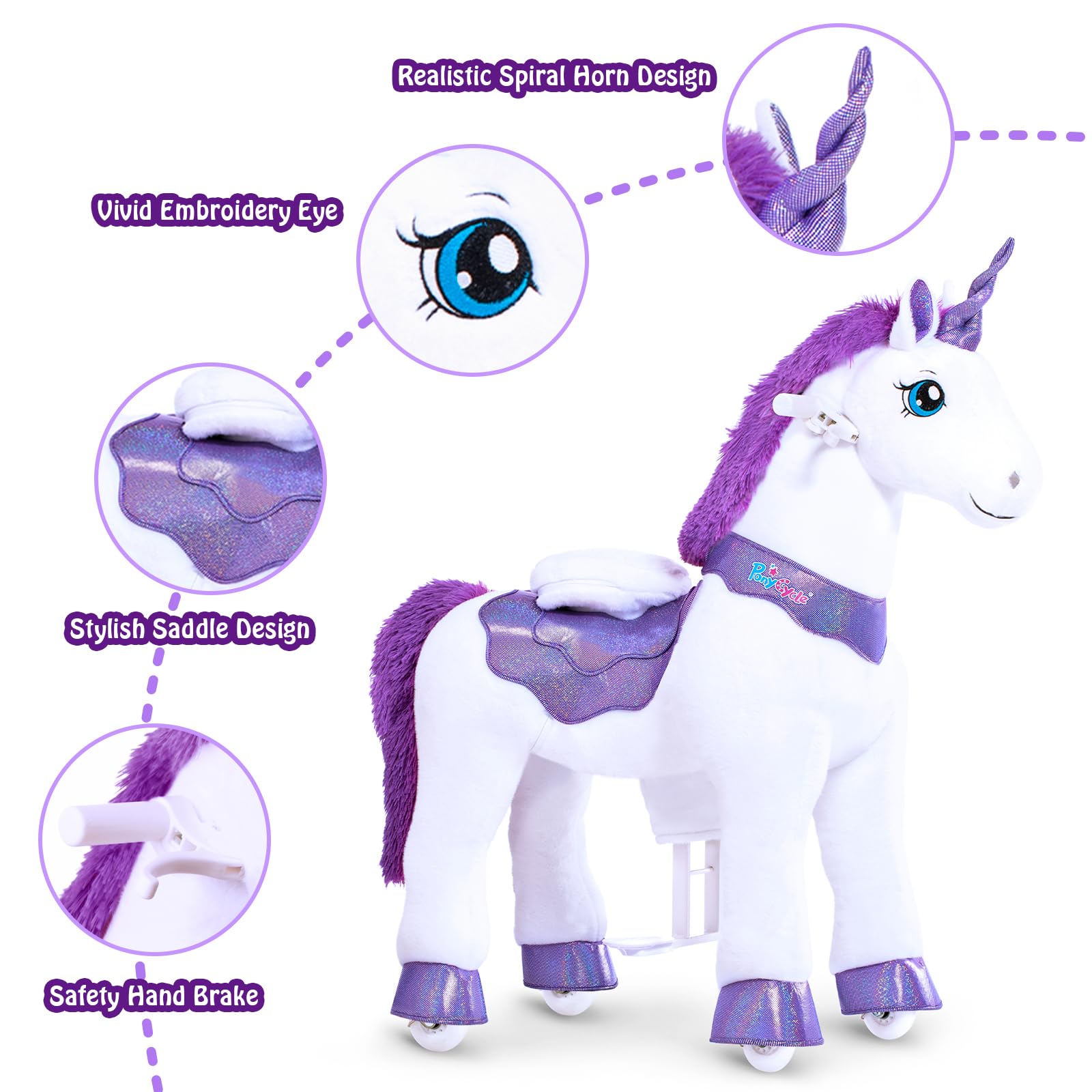 PonyCycle Ride-On Unicorn Toy for Girls Ages 4-8 - 35.4