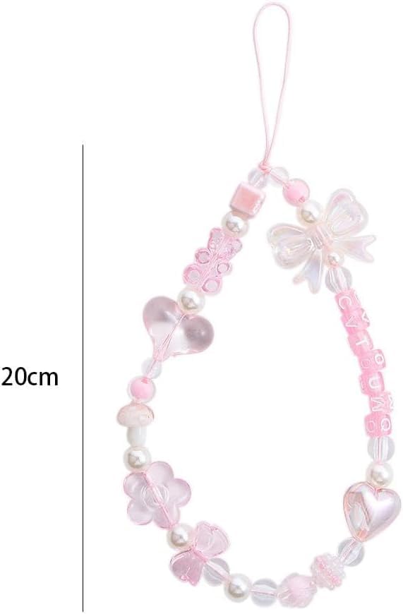 Pink Acrylic Beaded Anti-Lost Phone Strap with Wrist Lanyard - Cute Phone Accessories for iPhone Samsung Android - Perfect for Work, Gym, Travel & Daily Use