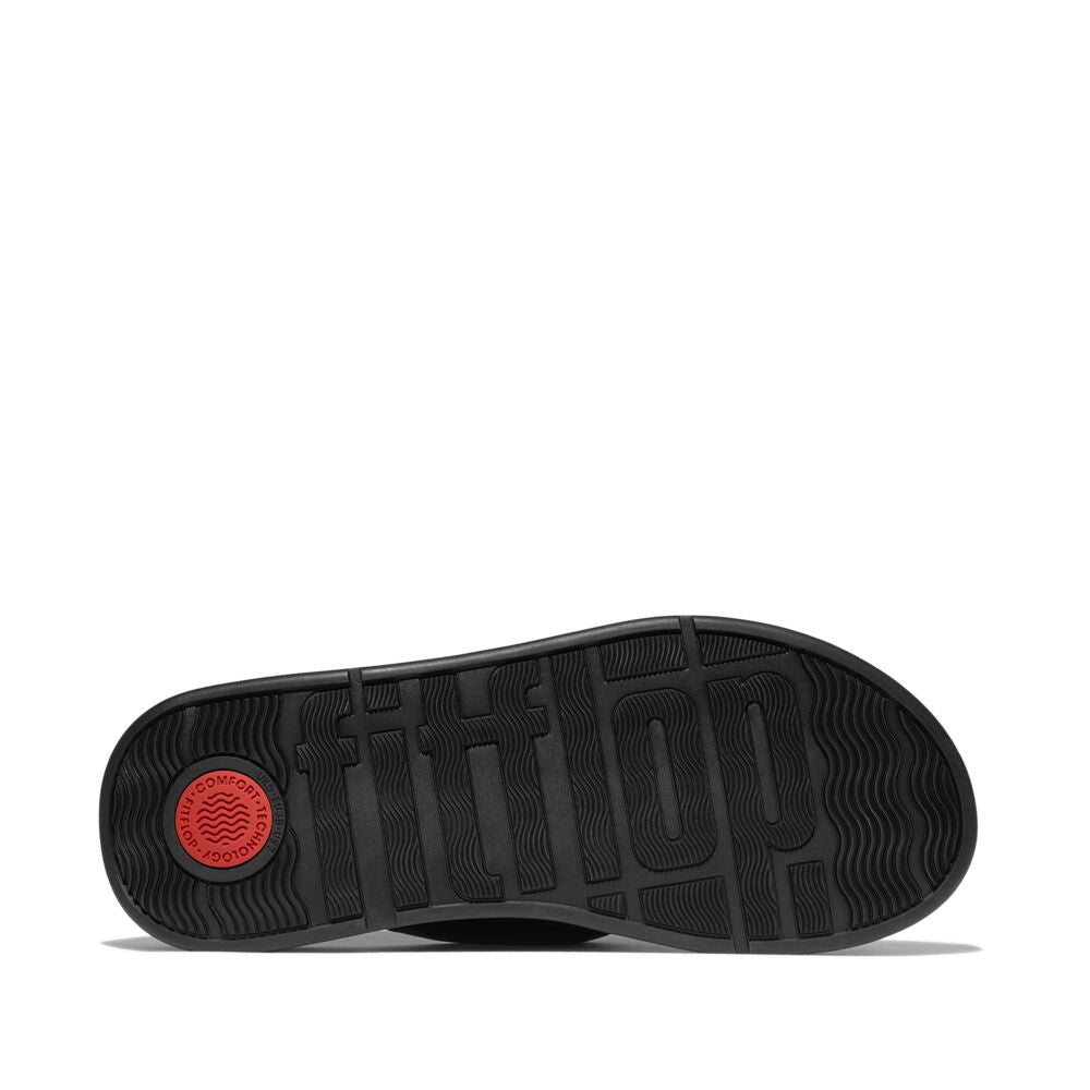 FitFlop F Mode Knot Soft Leather Toe Post Flatform Sandals for Women - All Black | Comfortable Summer Walking Shoes for Beach, Travel & Casual Outfits