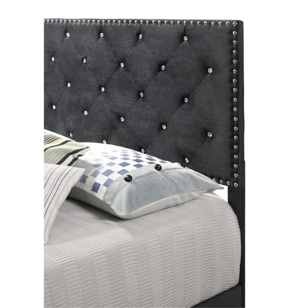 Glory Furniture Suffolk Velvet Upholstered Queen Bed Frame in Black - Luxurious Bedroom Furniture for Modern Home Decor
