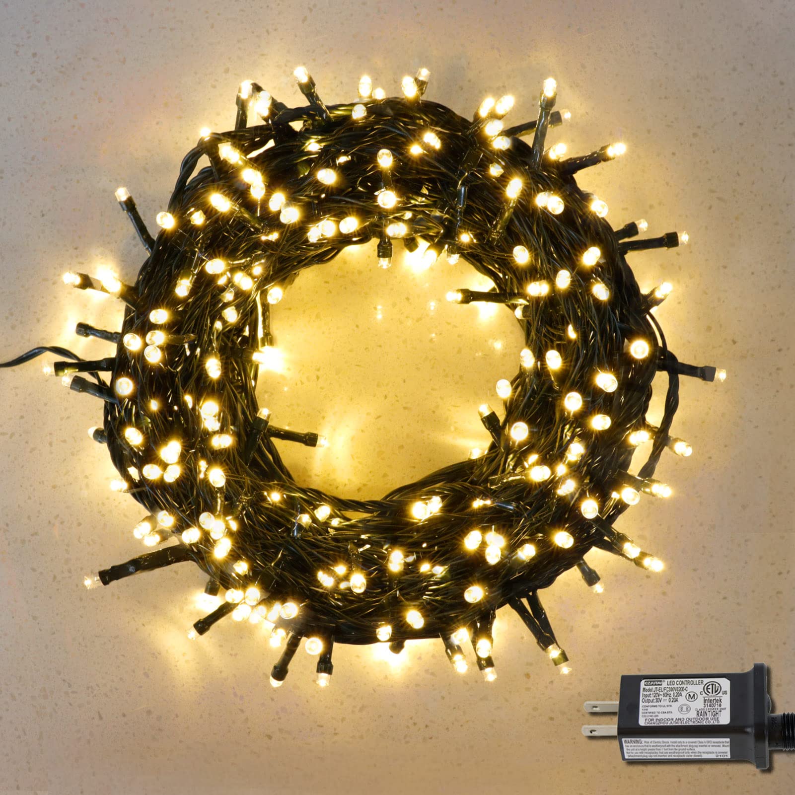 300 LED 114.9FT Warm White Christmas Lights with 8 Lighting Modes - Connectable Indoor Outdoor String Lights for Holiday Decorations - Perfect for Garden, Patio, Wedding, Party & Christmas Tree Decoration