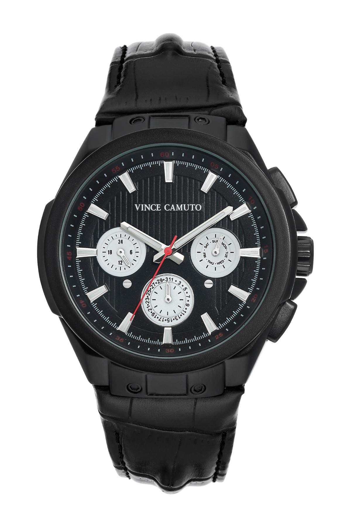 Vince Camuto Men's Black Dial Leather Strap Watch VC/1123BKBK - Stylish & Durable for Business, Casual & Formal Occasions